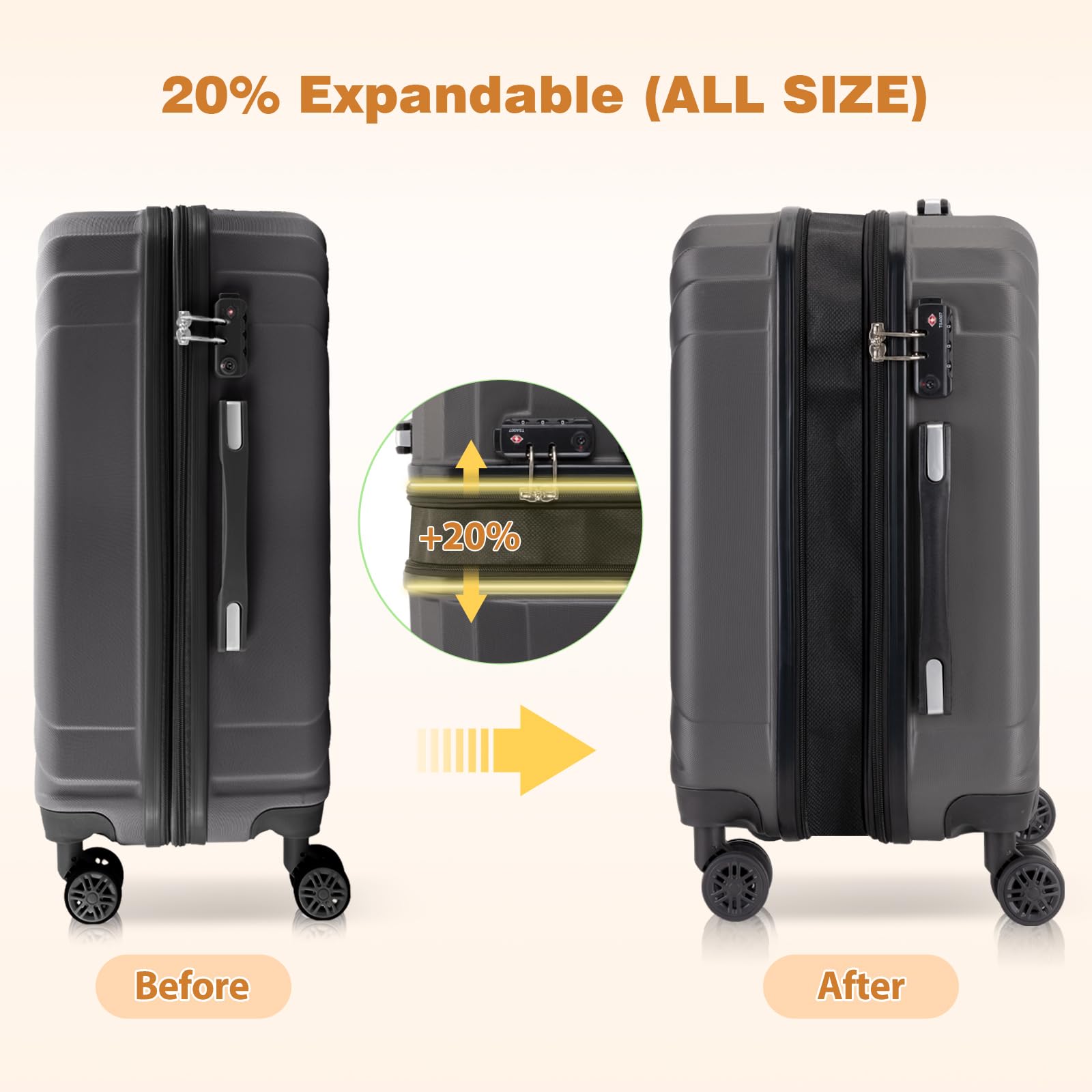 AnyZip 24 Inch Expandable Hard Shell Checked Luggage with TSA Lock - Lightweight Rolling Suitcase with Wheels for Air Travel (Grey) | Perfect for Business Trips, Family Vacations & International Travel