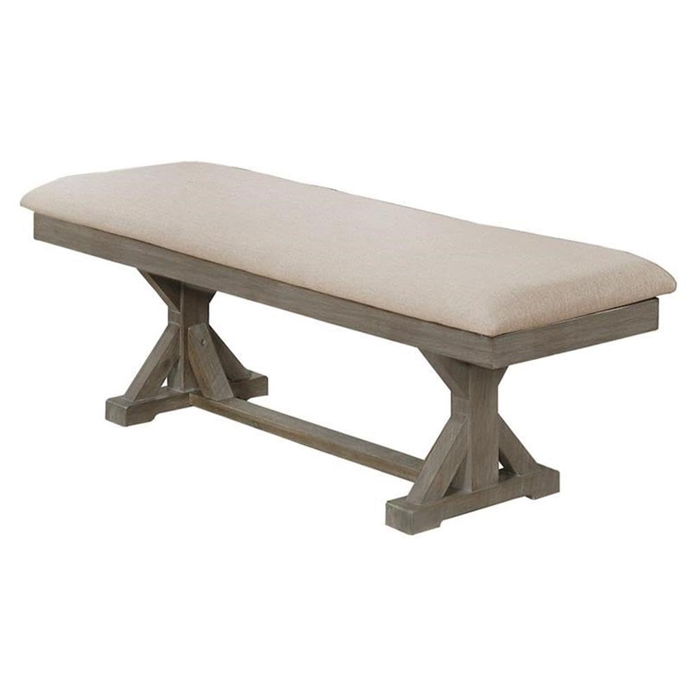 Premium Solid Wood Dining Bench - Single Seat, Beige Upholstery | Comfortable & Durable for Kitchen, Dining Room, Breakfast Nook & Entryway Seating