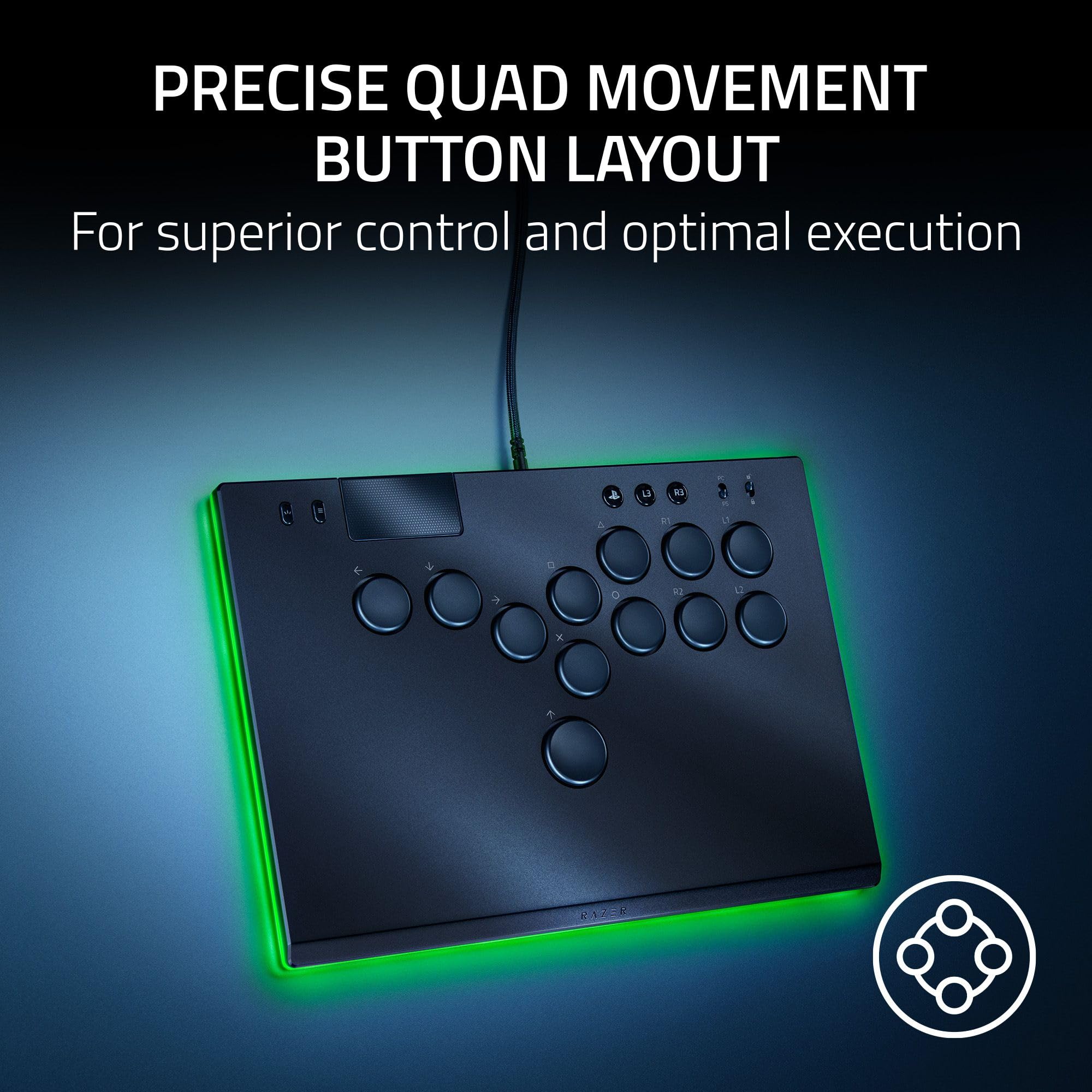 Razer Kitsune All-Button Arcade Controller for PS5 & PC - Low-Profile Optical Switches, Slim Design, Removable Top Plate, Chroma RGB Lighting, USB-C (Black) - Perfect for Fighting Games & Esports Tournaments
