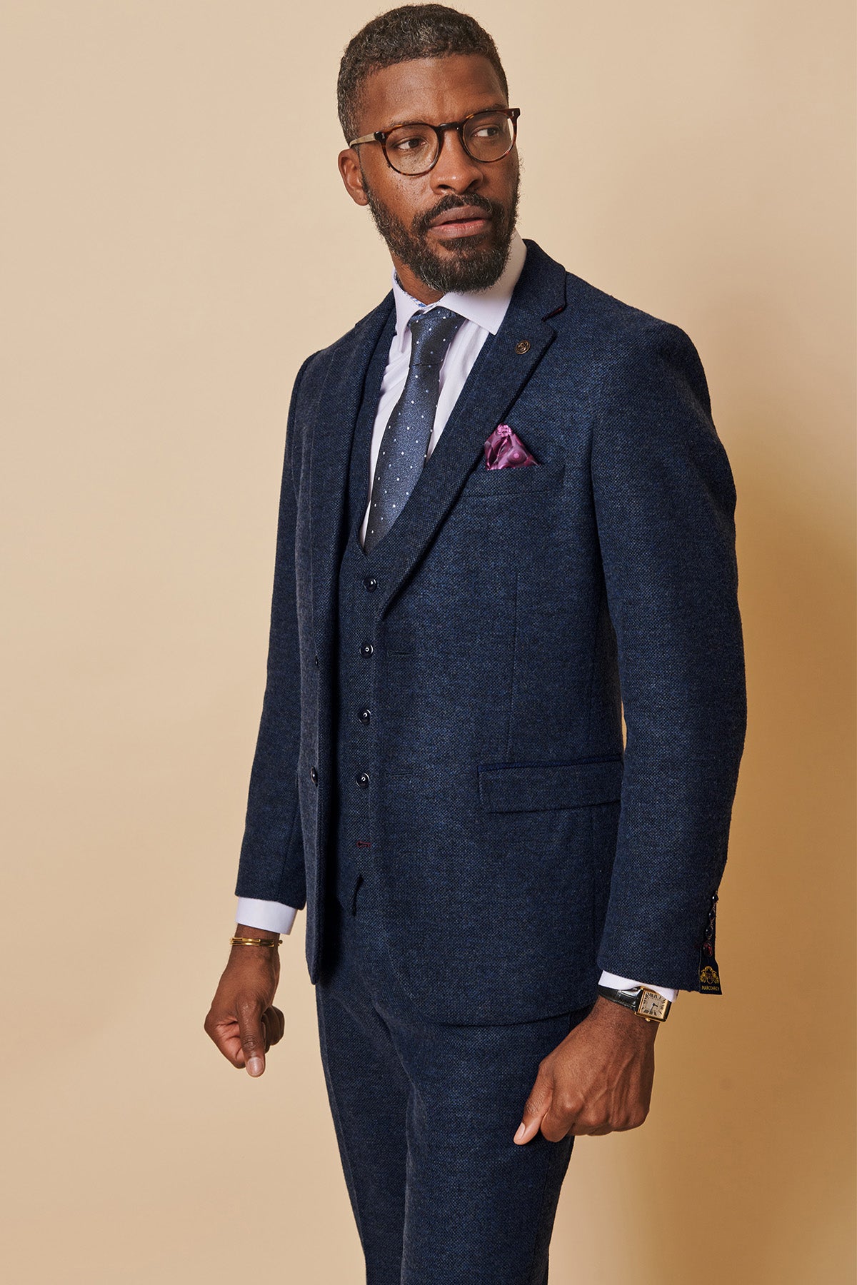Marlow Navy Tweed Blazer for Men - Classic Slim Fit Wool Blend Sport Coat - Perfect for Business, Weddings & Formal Events