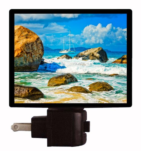Tropical LED Night Light - Moored BVI The Baths Inspired Dimmable Bedside Lamp for Kids Room, Nursery, or Relaxing Ambiance