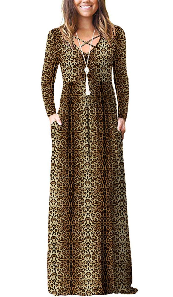 LILBETTER Women's Long Sleeve Loose Plain Maxi Dress with Pockets - Casual Elegant Flowy Midi Dress for Everyday Wear, Work, Date Night & Vacation