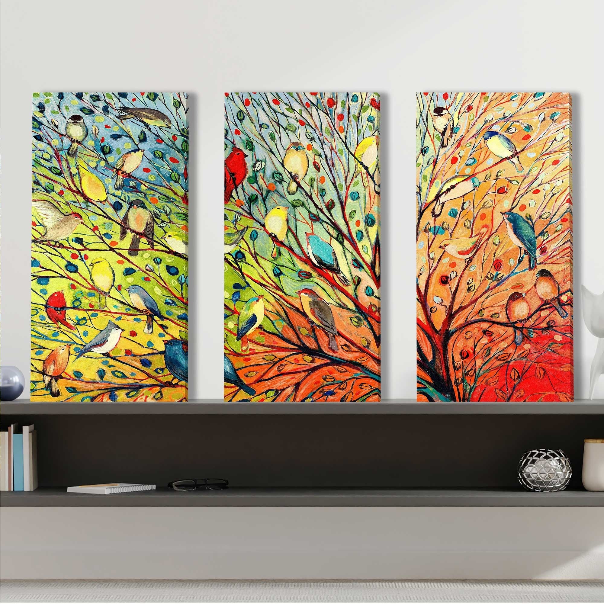 27 Birds by Jennifer Lommers - 3 Piece Canvas Wall Art Set for Living Room, Bedroom & Office Decor