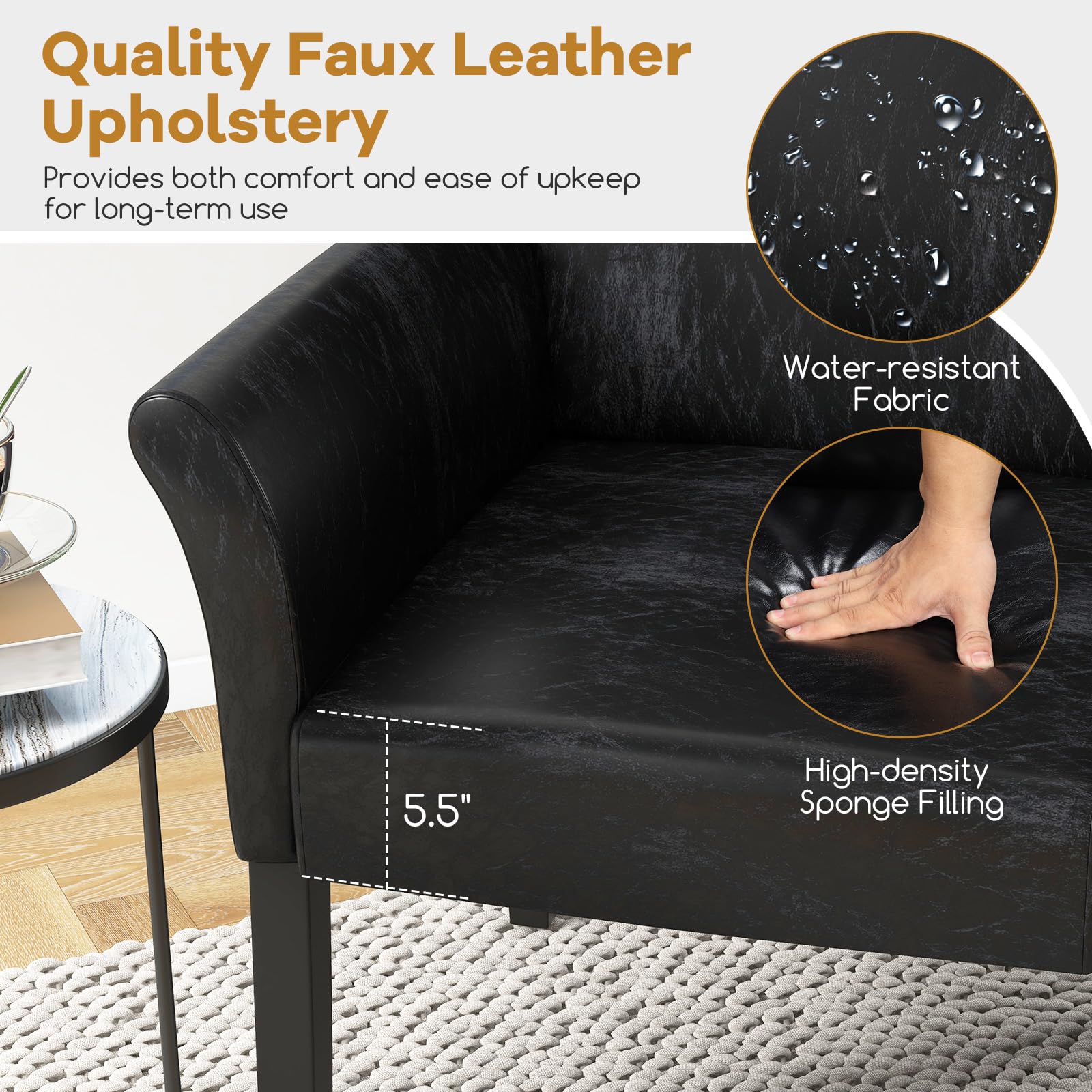 Giantex Faux Leather Office Guest Chair with Arms & Rubber Wood Legs - Comfortable Reception & Executive Accent Armchair for Waiting Room, Meeting Room, Living Room - Perfect for Home Office, Conference Spaces & Lounge Areas