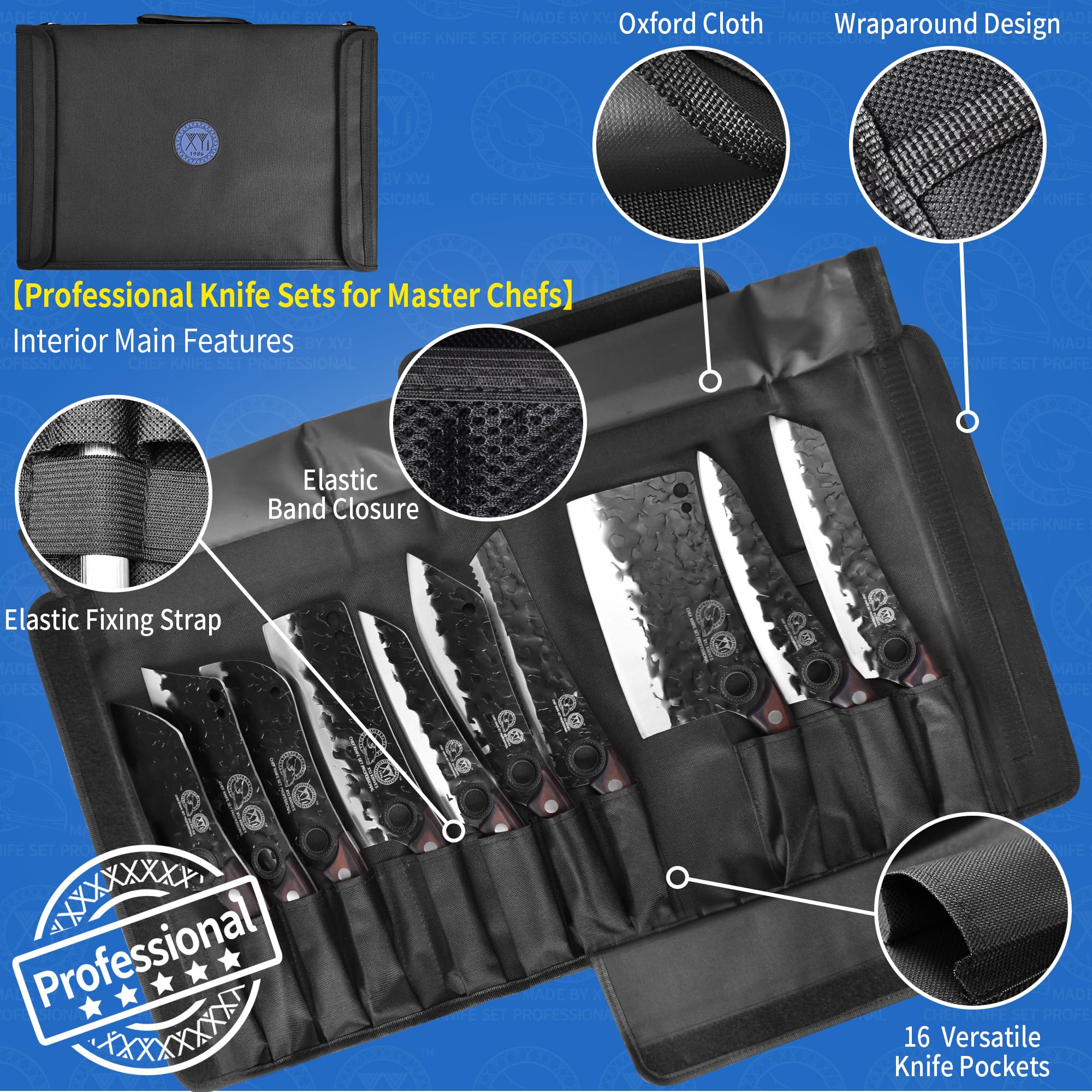 XYJ Professional Kitchen Knife Set - 6-Piece High-Carbon Steel Forged Chef Knives with Full Tang Design (Chef Knife, Cleaver, Carving Knife, Nakiri) Includes Carrying Case & Poultry Shears - Perfect for Home Cooking, Professional Chefs & Meat Processing