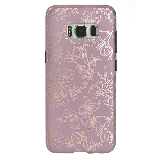 Dusty Rose Chrome Floral Samsung Galaxy Phone Case - Elegant Protective Cover for Galaxy S21/S22/S23 - Perfect for Everyday Use, Work & Travel