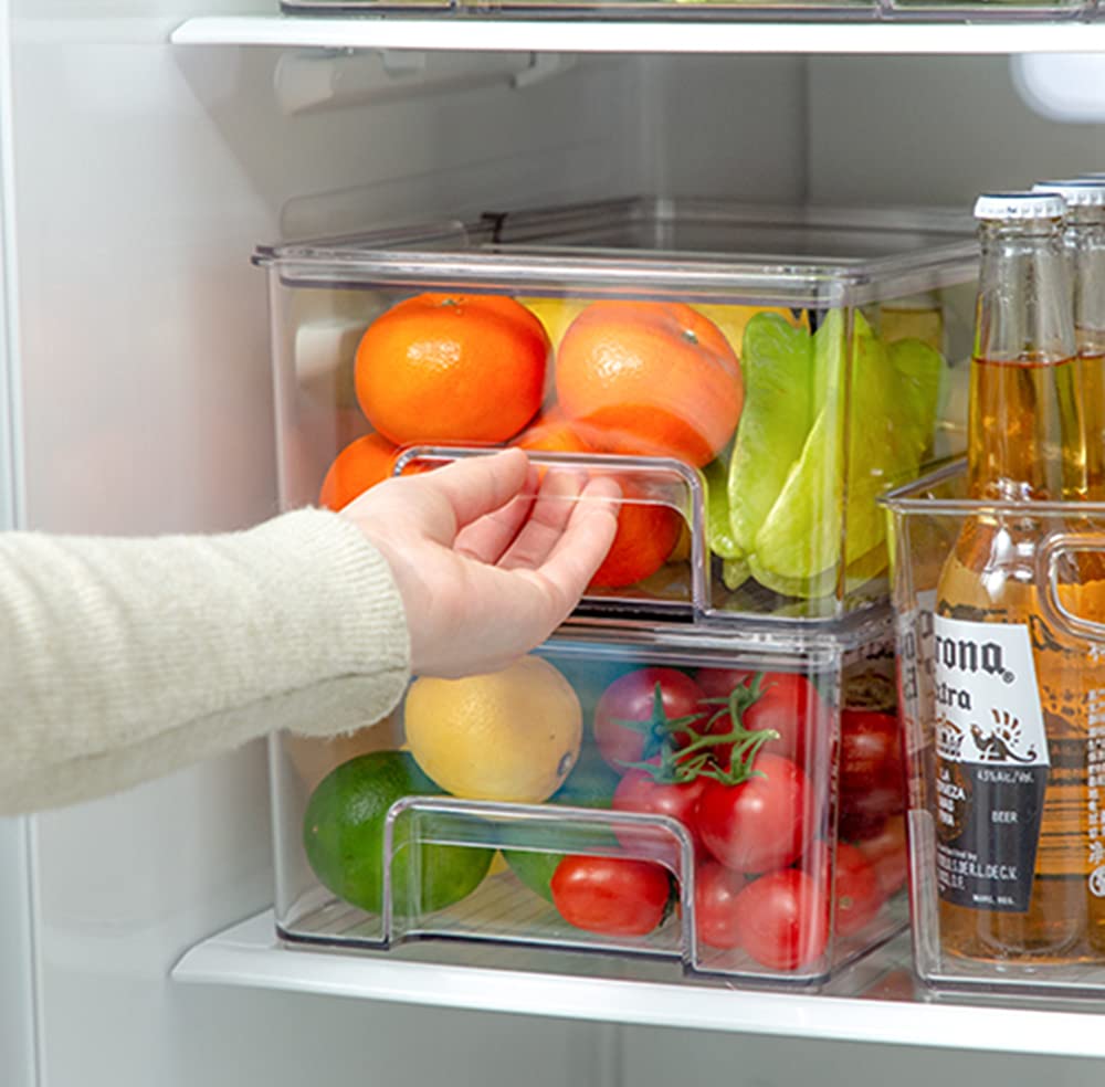 Plastic Food Storage Containers for Fridge & Freezer - Airtight Kitchen Organizer Bins for Fruits, Yogurt, Snacks, Pasta - Set of 2 | Perfect for Meal Prep, Leftovers & Pantry Organization