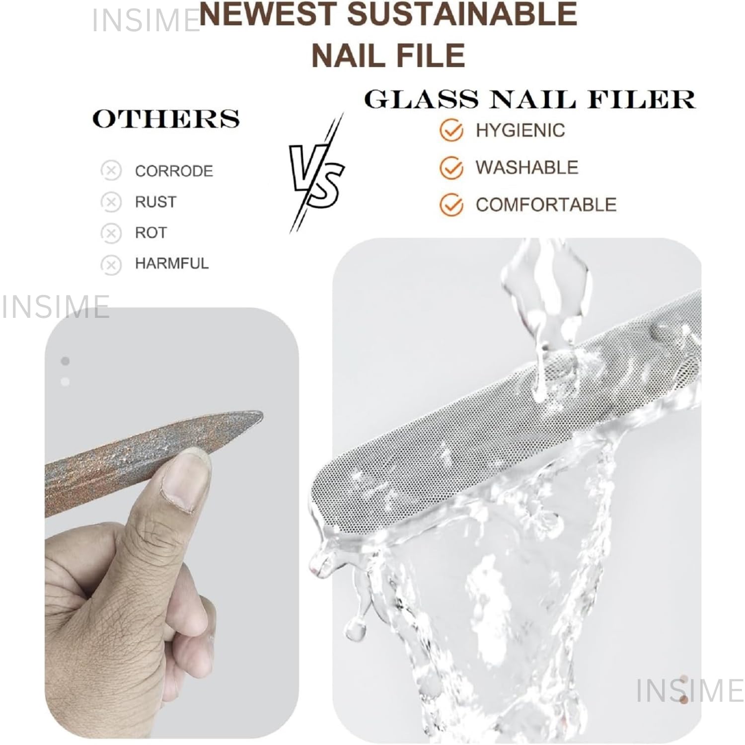 INSIME Nano Crystal Glass Nail File & Buffer | Professional Manicure Pedicure Kit for Women & Girls | Washable Reusable Nail Shaper & Polisher | Perfect for Home, Salon & Travel Nail Care