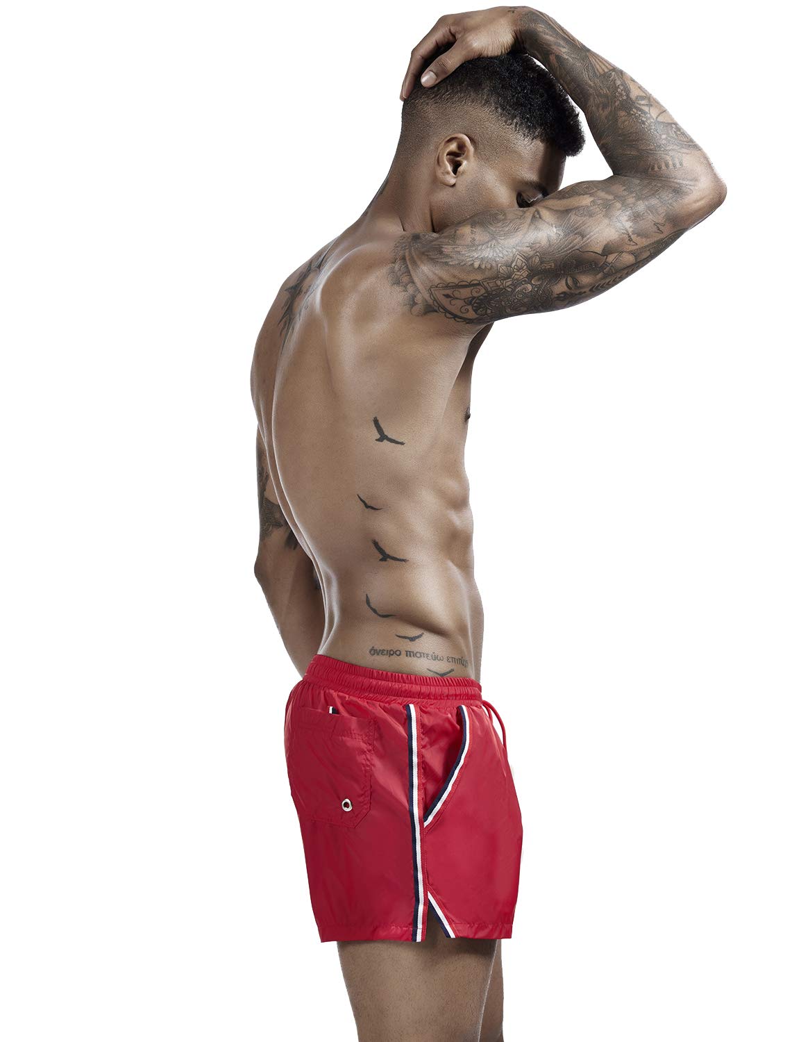 SEOBEAN Men's Low Rise Swim Shorts with Side Stripes - Quick Dry, Stretch Fabric for Beach, Surfing, Gym & Fitness Workouts | Perfect for Swimming, Running & Summer Outdoor Activities