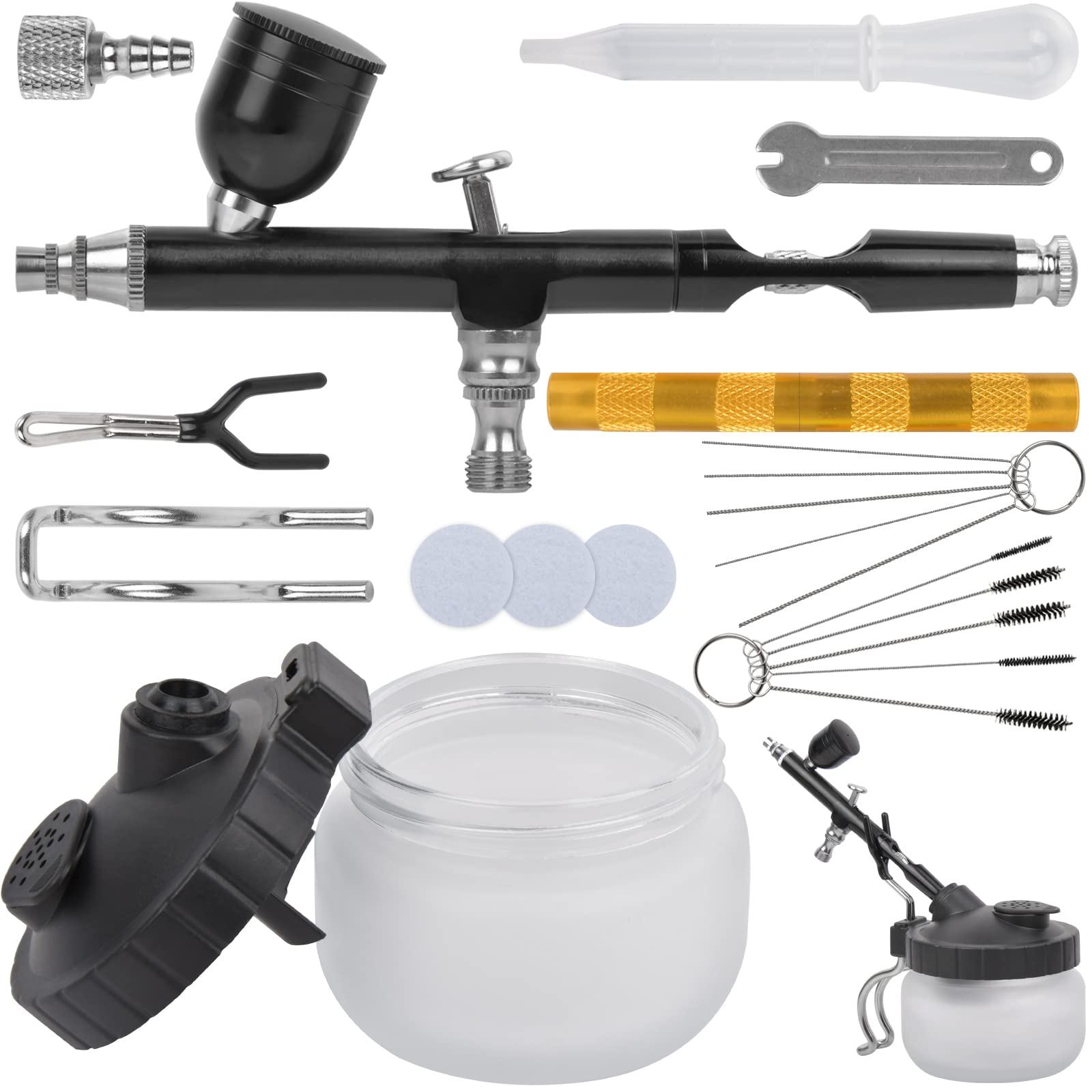 Professional Airbrush Kit with 0.3mm Needle - Dual Action Gravity Feed Spray Gun, Cleaning Pot & Holder - Perfect for Cake Decorating, Makeup Artistry, Model Painting, Nail Art & Tattoo Design - Ideal for Artists, Bakers & DIY Enthusiasts