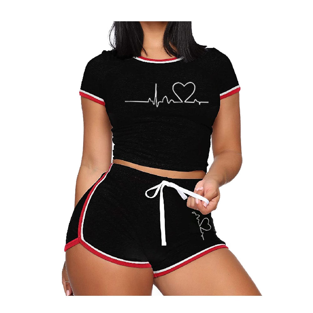 Women's Summer Short Sleeve T-Shirt Tracksuit Set - Athletic Workout Outfit for Running, Yoga & Gym Wear