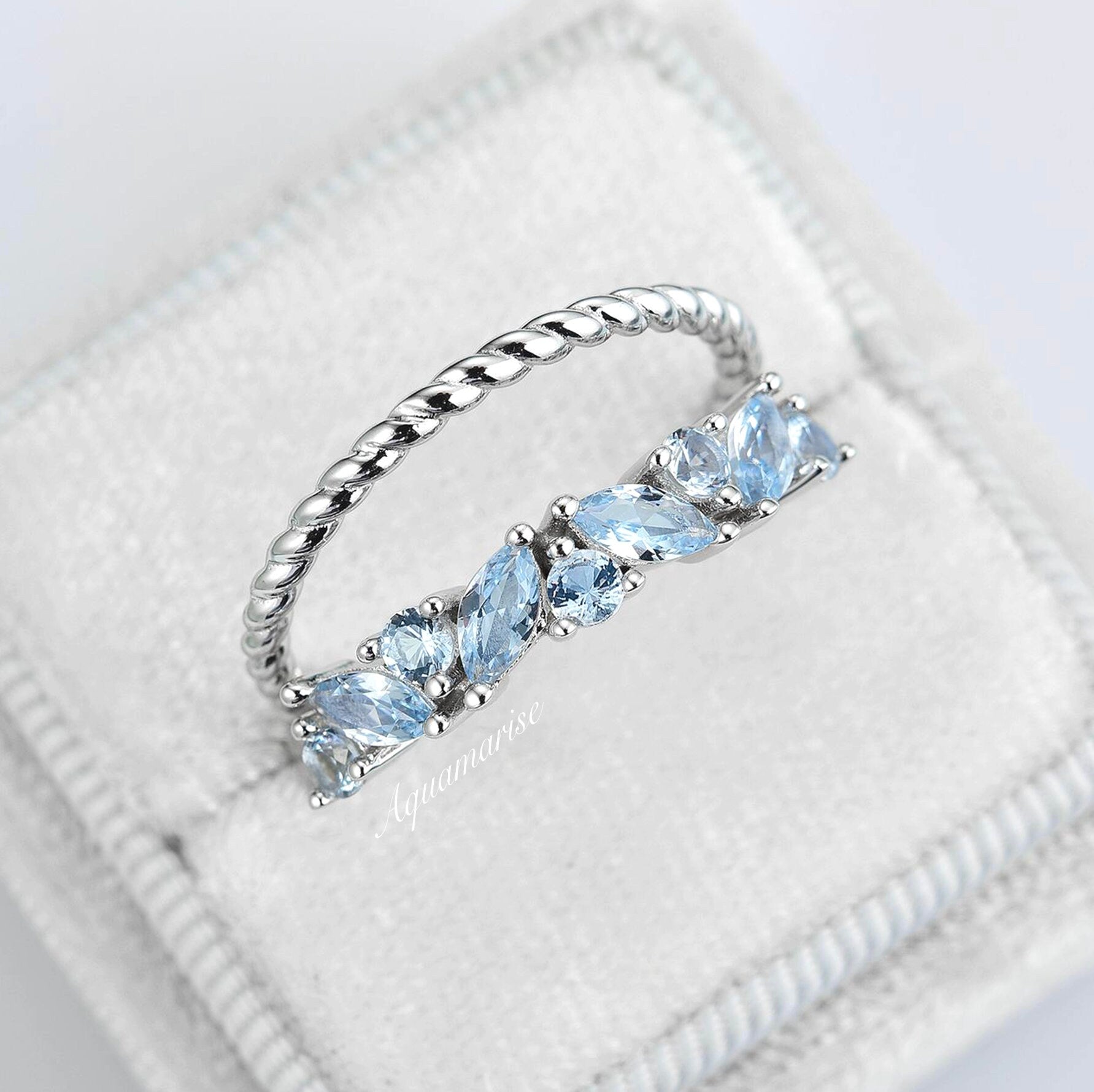 Willow Aquamarine Ring Set - Sterling Silver Jewelry for Women, Elegant Birthstone Gift for March, Perfect for Weddings, Anniversaries & Everyday Wear