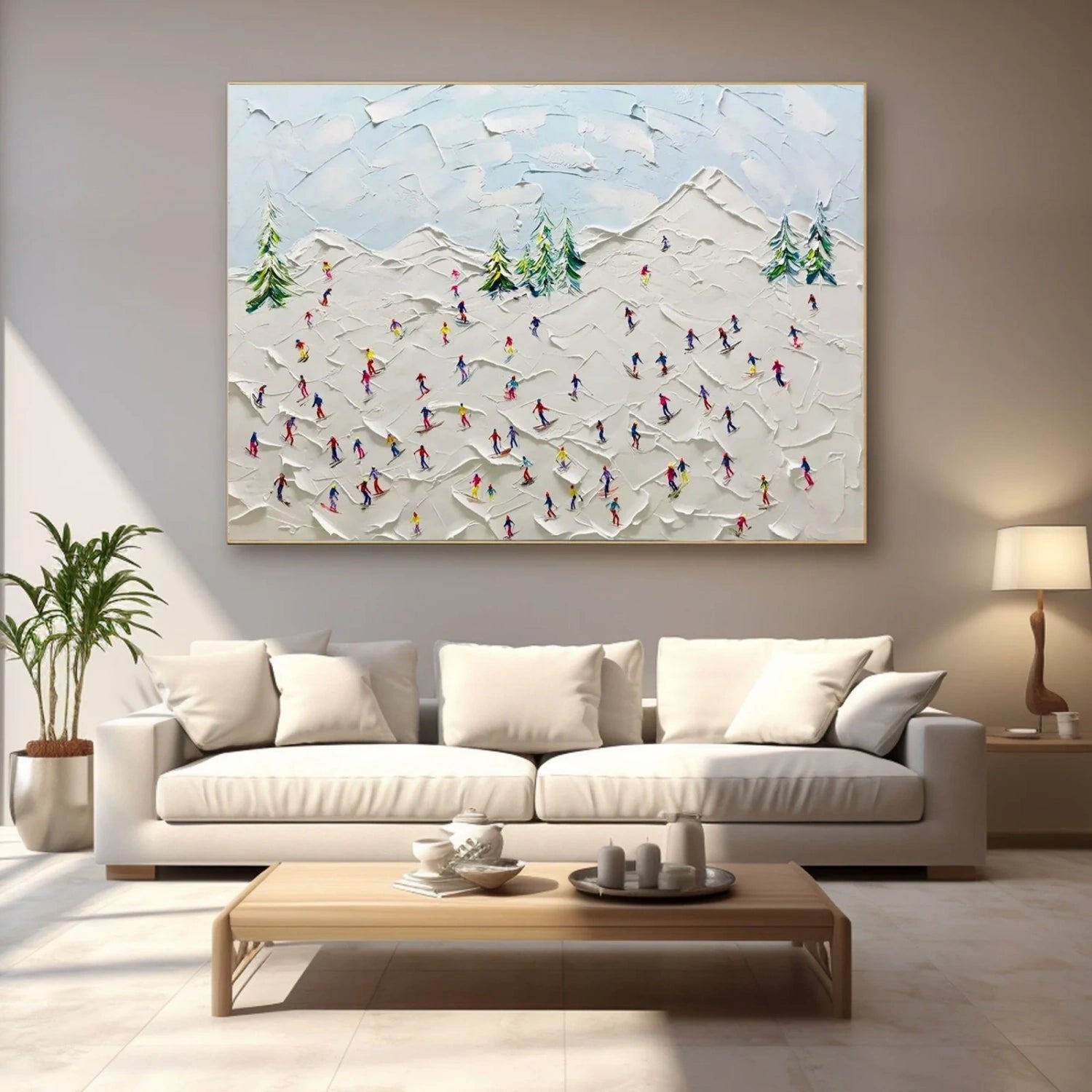 Premium Skiing Sport Art Textured Painting Canvas Wall Decor - SP053 | Perfect for Living Room, Bedroom & Office Decor