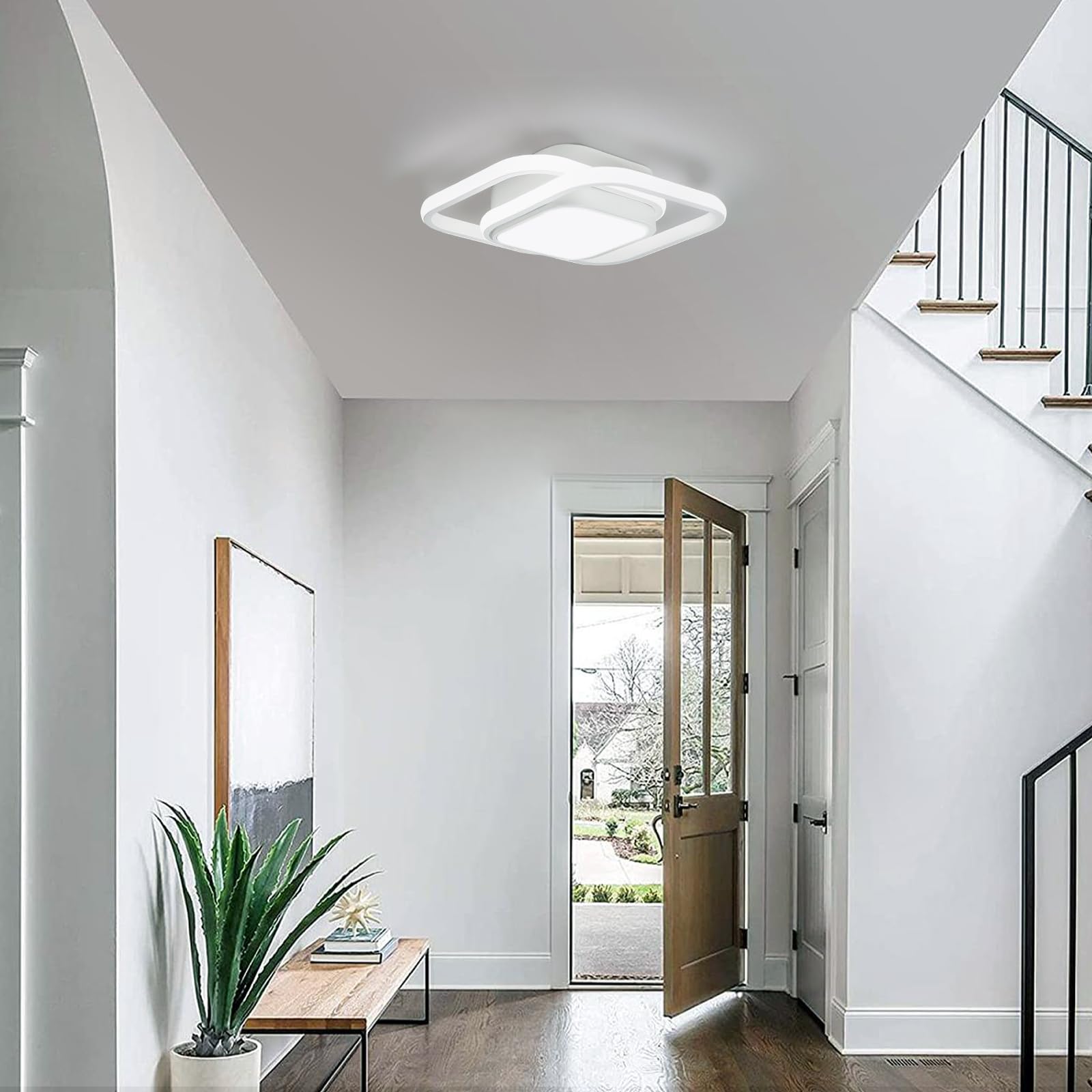 Modern Square LED Ceiling Light Fixture - CANEOE Small Cool White Hallway Light for Bedroom, Kitchen, Living Room, Study & Corridor | Energy-Efficient Indoor Lighting for Homes & Offices (White)