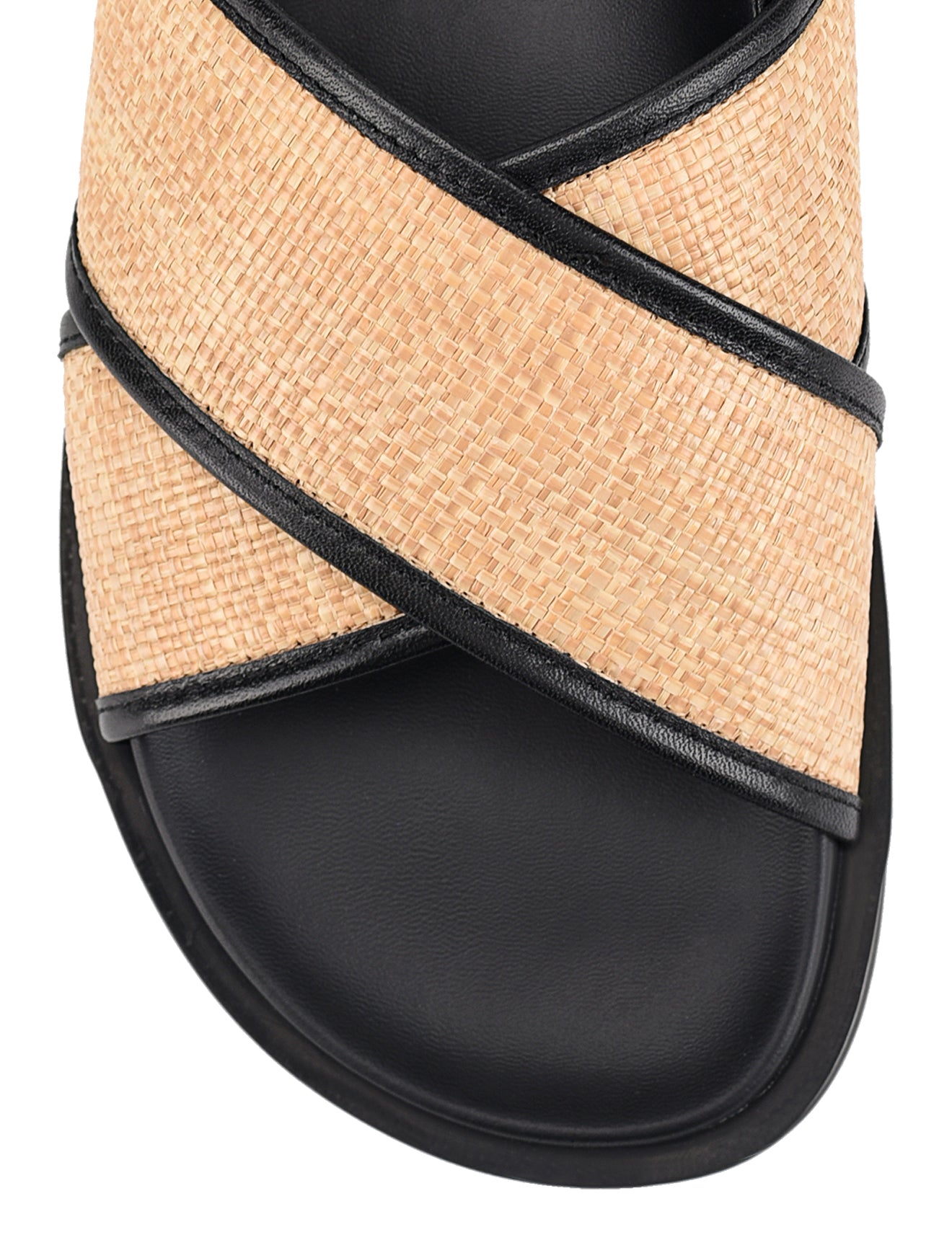 Laguna Footbed Sandals for Women - Comfortable Black Leather & Natural Raffia Summer Sandals - Perfect for Beach, Vacation & Casual Outings