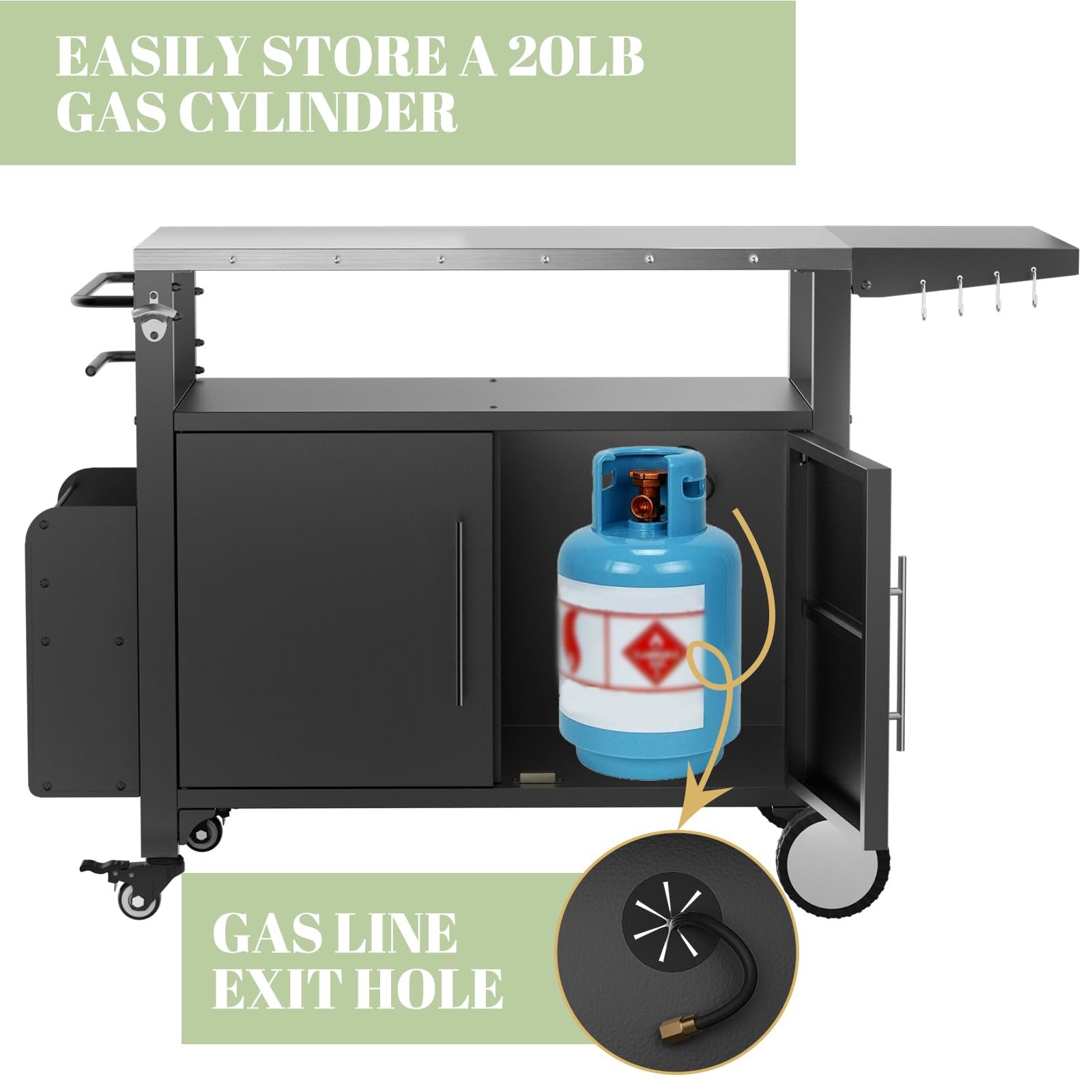 **Portable Outdoor Grill Cart with Storage - Waterproof BBQ Serving Table with Hooks & Spice Rack - Ideal for Backyard Parties, Home Gatherings & Patio Cooking**