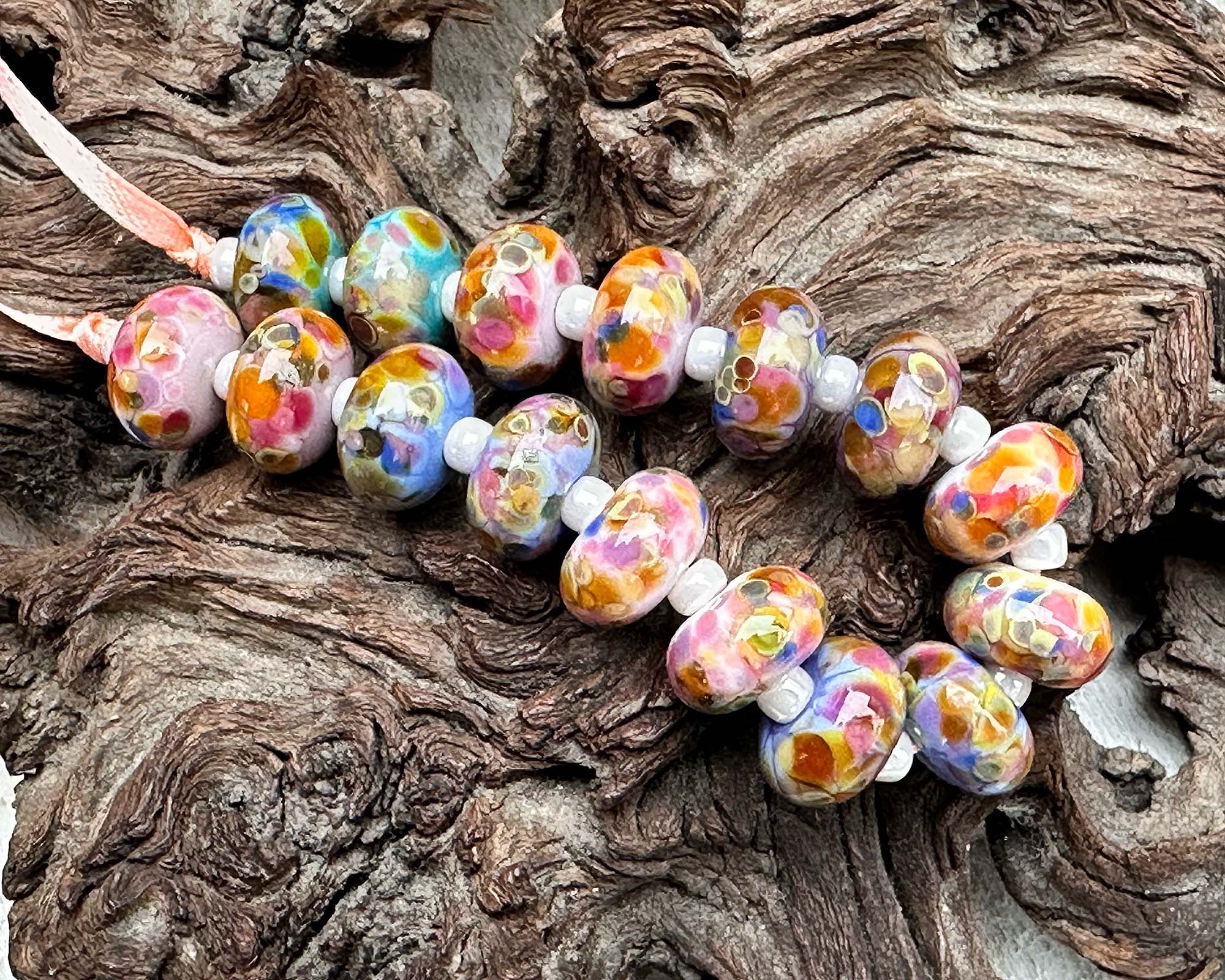 16 Joyful Palette Mosaic Lampwork Glass Beads Set for Jewelry Making - DIY Bracelet, Necklace & Craft Projects - SRA Certified Artisan Beads
