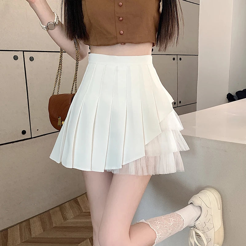 Black Mesh A-Line Women's Skirt - High Waist Solid Color Slim Korean Style Skirt for Women | White Summer Skirt for Sweet Look | Perfect for Casual Outings, Dates & Office Wear
