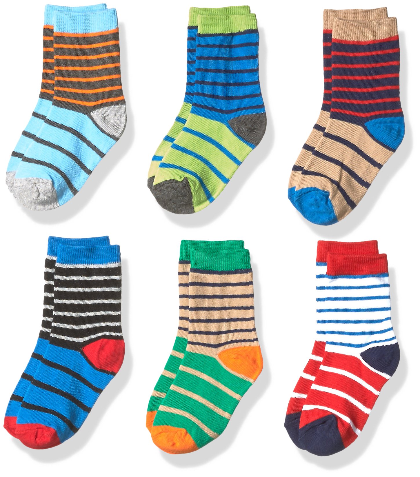 Jefferies Boys' Striped Cotton Crew Socks - 6 Pack | Soft & Comfortable Kids Socks for School, Sports & Everyday Wear