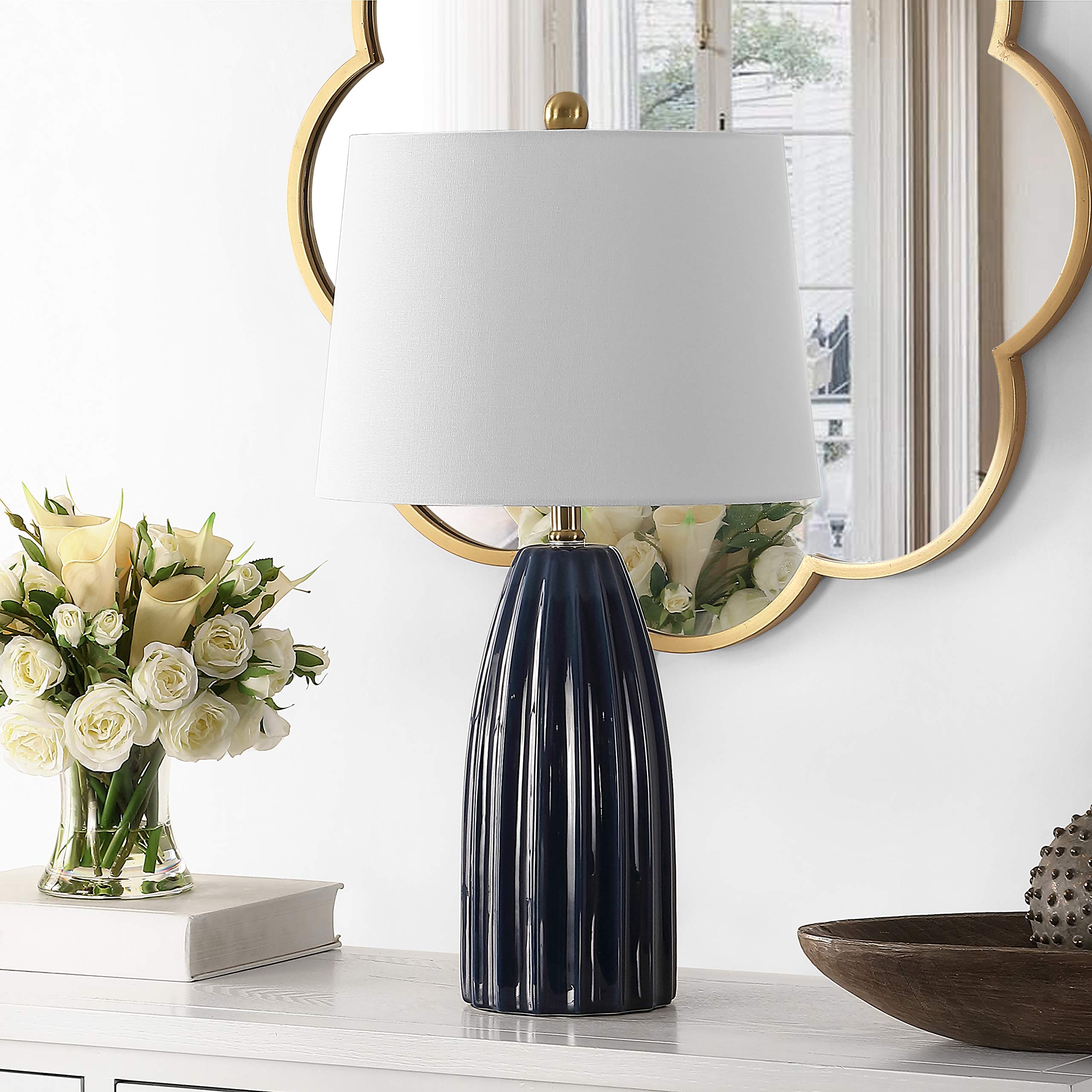 SAFAVIEH Kayden 26-inch Modern Navy Blue Ceramic Table Lamp with LED Bulb - Bedroom, Living Room, Home Office & Nightstand Lighting for Cozy Ambiance