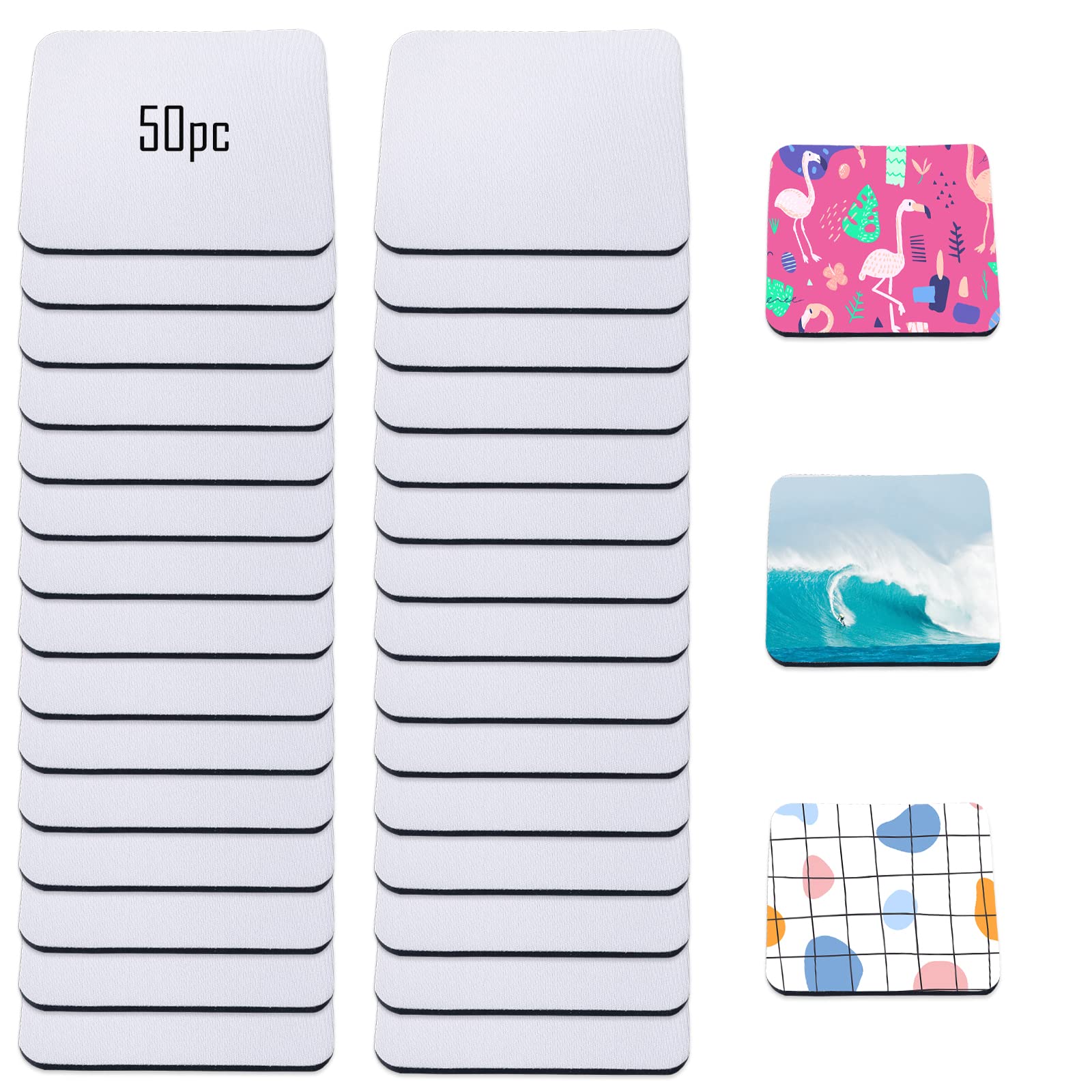 Premium Sublimation Blank Coasters 50-Pack - 3.93x3.93 Inch Square Heat-Resistant Rubber Mats for Heat Press Transfer Printing - DIY Craft Supplies for Coffee Mugs, Tumblers & Drinkware - Perfect for Home, Office & Gift Making