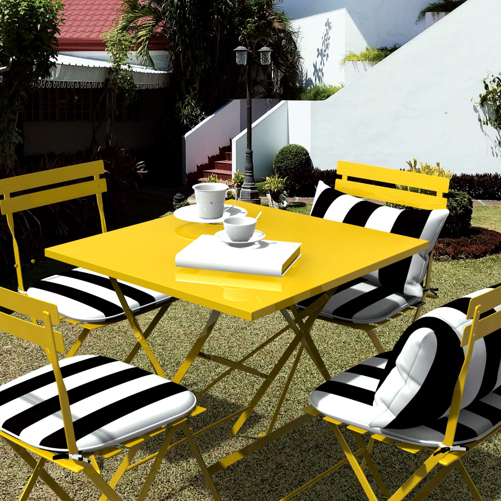 LTXIII Outdoor Chair Cushions Set of 4 - 16x17 Inch Water-Resistant Patio Seat Cushions with Ties for Garden, Deck & Poolside Furniture - Cabana Black - Perfect for Outdoor Lounging, Backyard Relaxation & Summer Entertaining