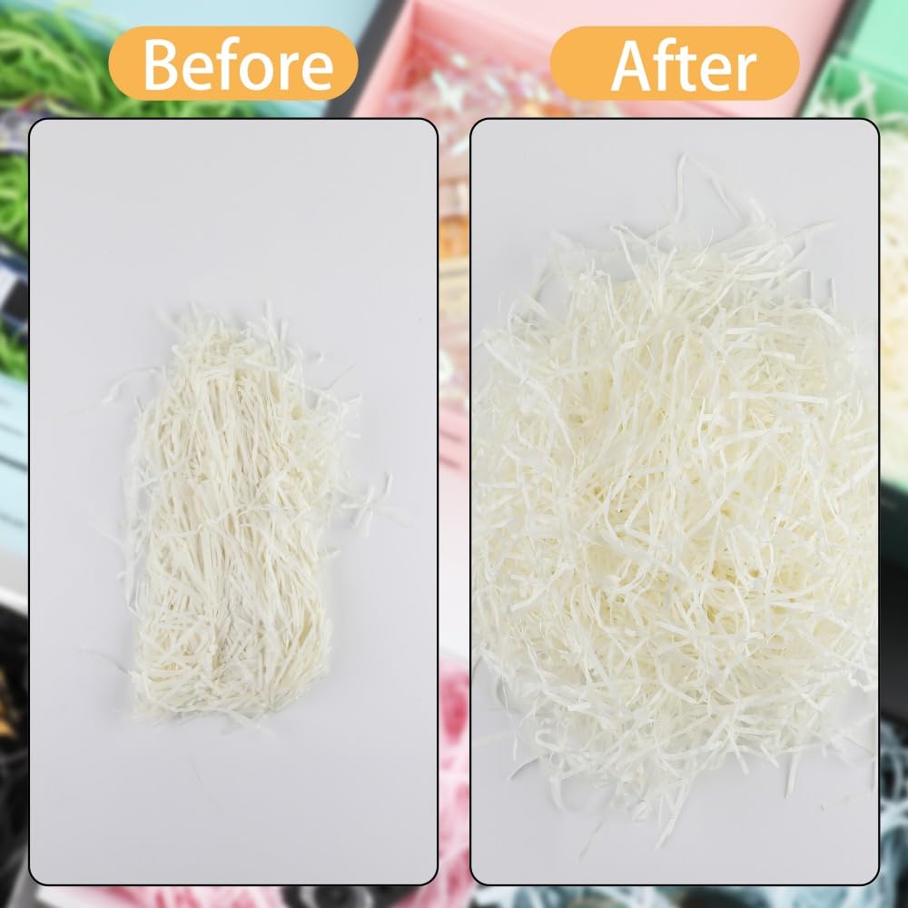 BoxSkivra 4 OZ White Crinkle Paper Shred - Premium Gift Basket Filler & Wrapping Paper for Easter, Christmas, Birthday, Mother's Day - Perfect for Gift Baskets, Party Decorations & Craft Projects