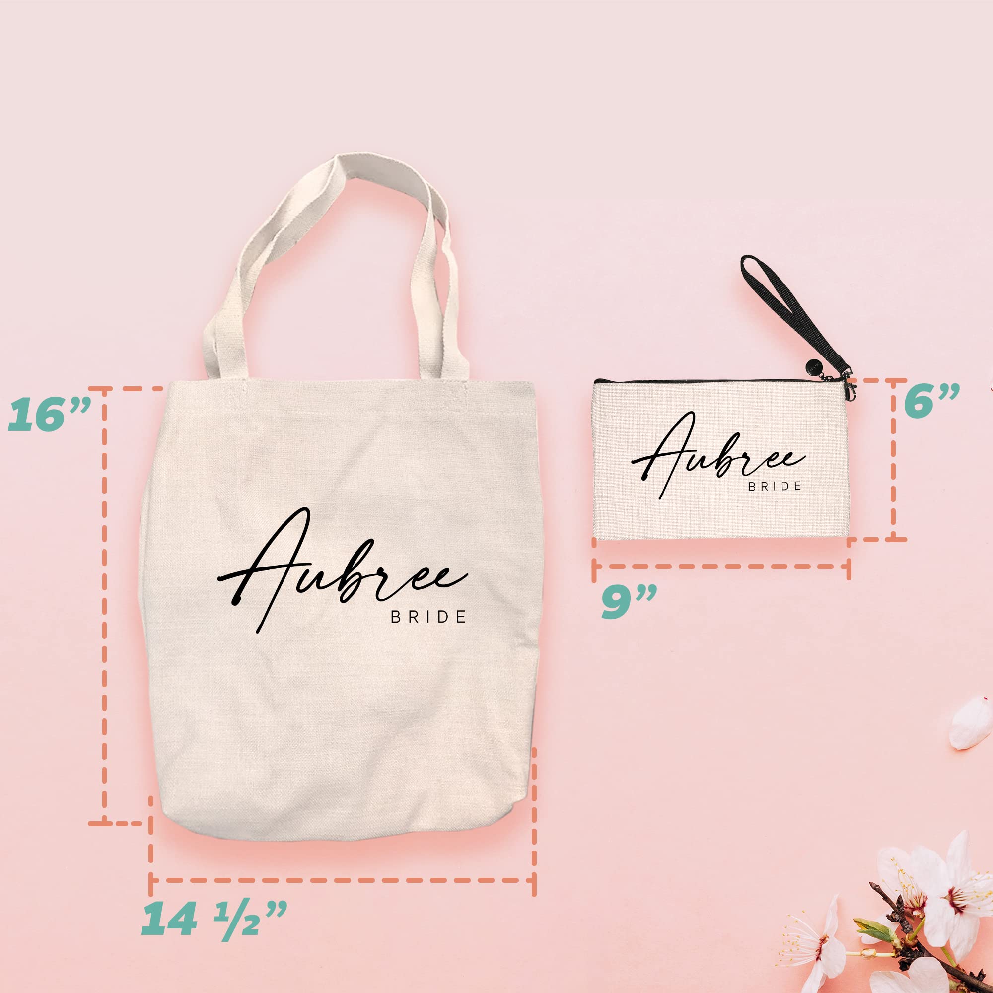 Personalized Bridesmaid Bag Set - Custom Graphic Canvas Tote & Cosmetic Bag - Unique Wedding Party Gifts for Bridesmaids - Perfect for Bachelorette Parties & Bridal Showers