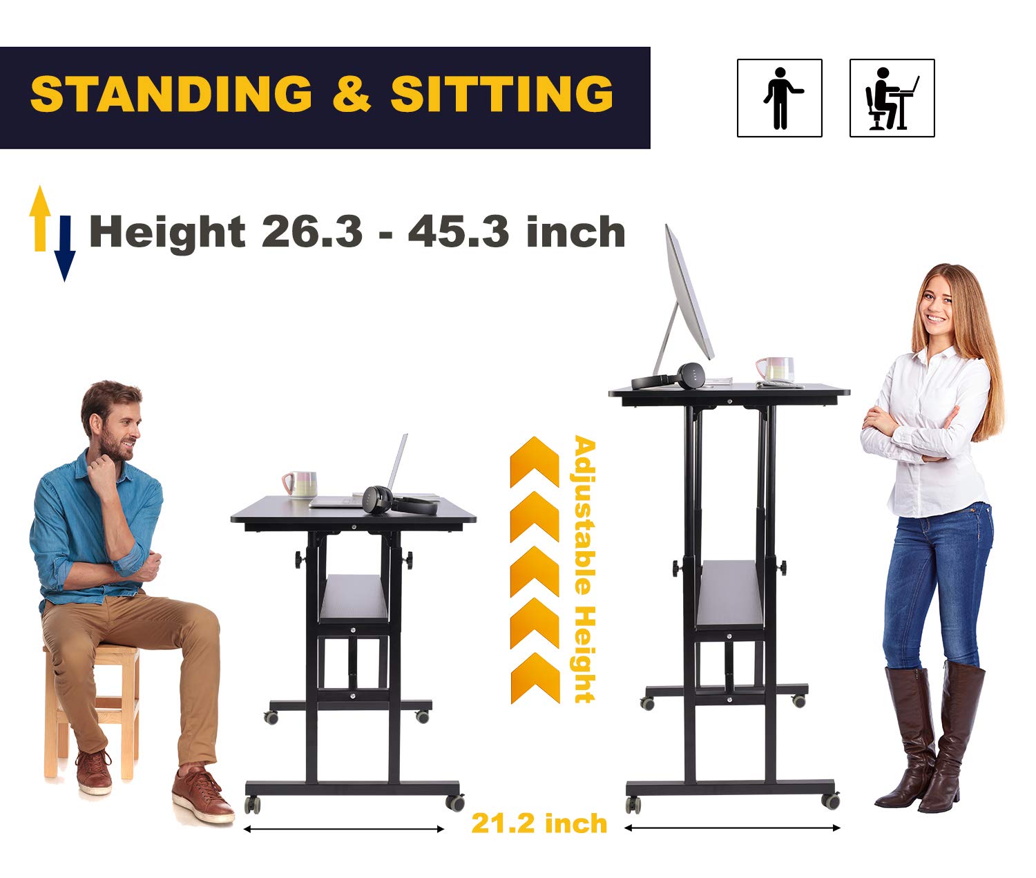 AIZ Adjustable Mobile Standing Desk - 31.5