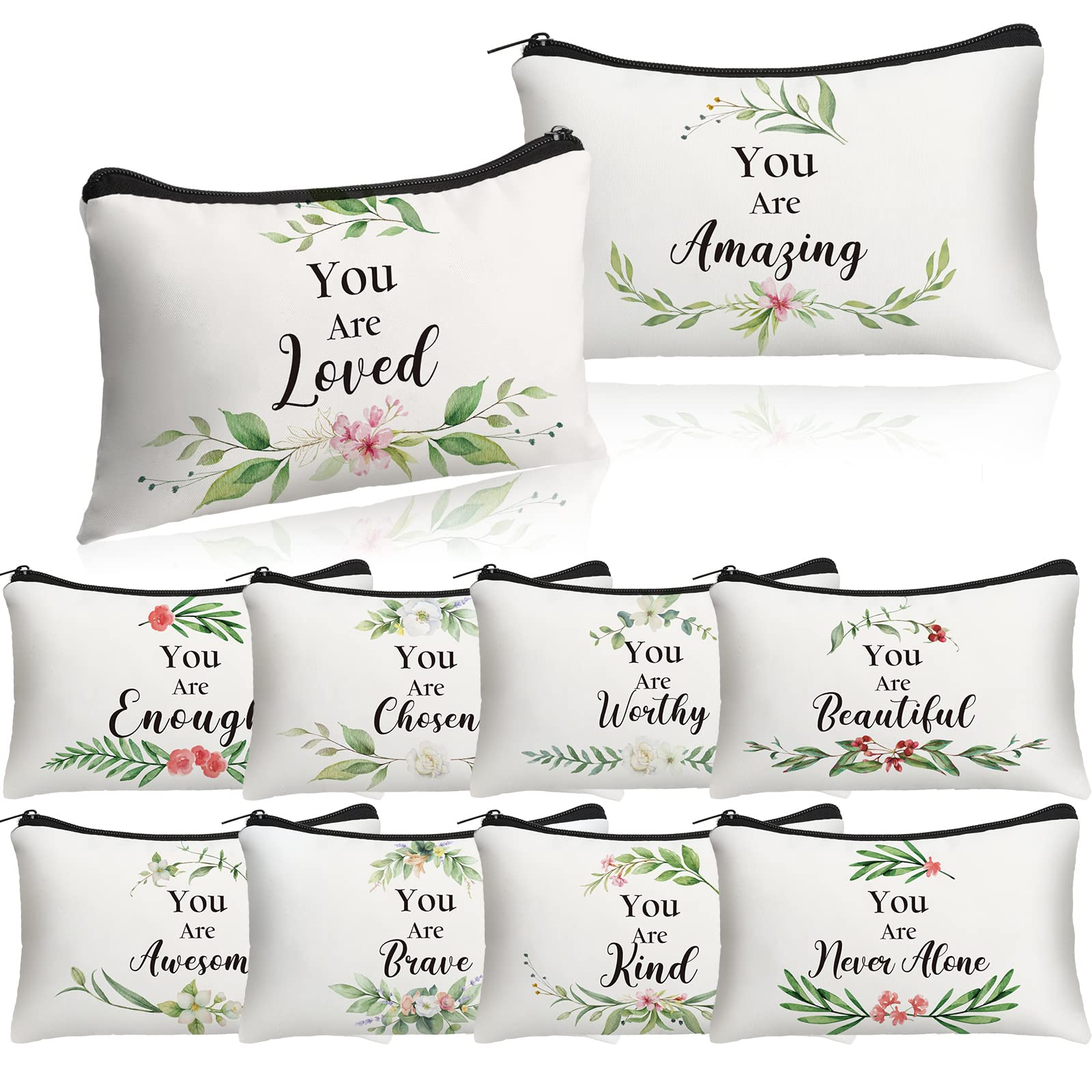 10 Pack Christian Inspirational Makeup Bags for Women - Bible Verse Cosmetic Pouches (White) - Perfect for Mother's Day Gifts, Employee Appreciation & Church Events