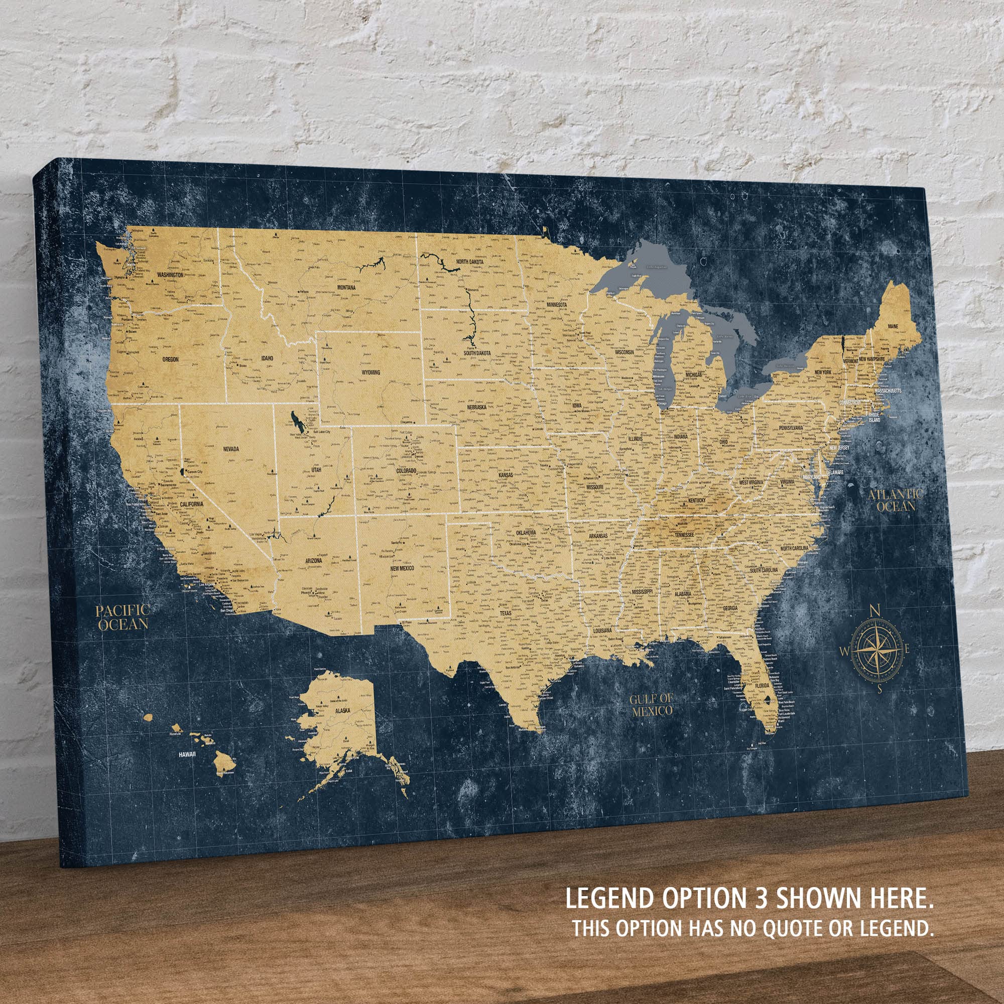 Personalized Gold & Navy Textured Push Pin Map of the United States - Custom Travel Map with Pins to Mark Adventures - USA Pin Board for Home or Office Decor - Perfect Gift for Travel Lovers & Wanderers - Great for Tracking Trips, Planning Vacations & Displaying Travel Memories