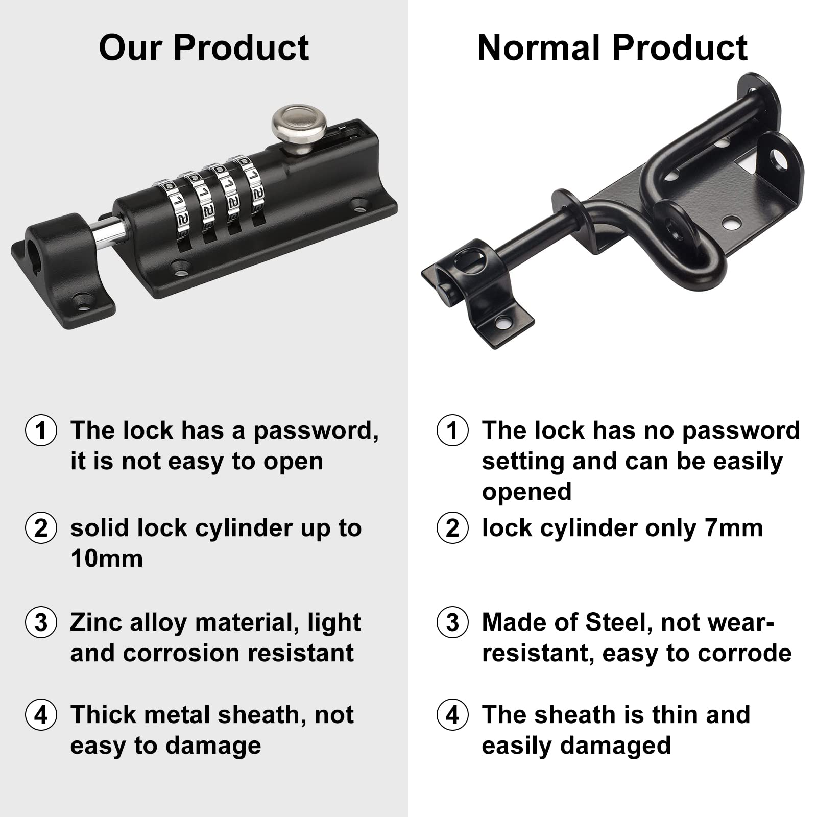 Spopal 4-Digit Combination Backyard Door Lock - 120mm Weatherproof Keyless Gate Lock, Resettable Solid Zinc Alloy Bolt Lock for Wooden Fence & Outdoor Shed | Secure Your Garden, Patio & Storage Areas