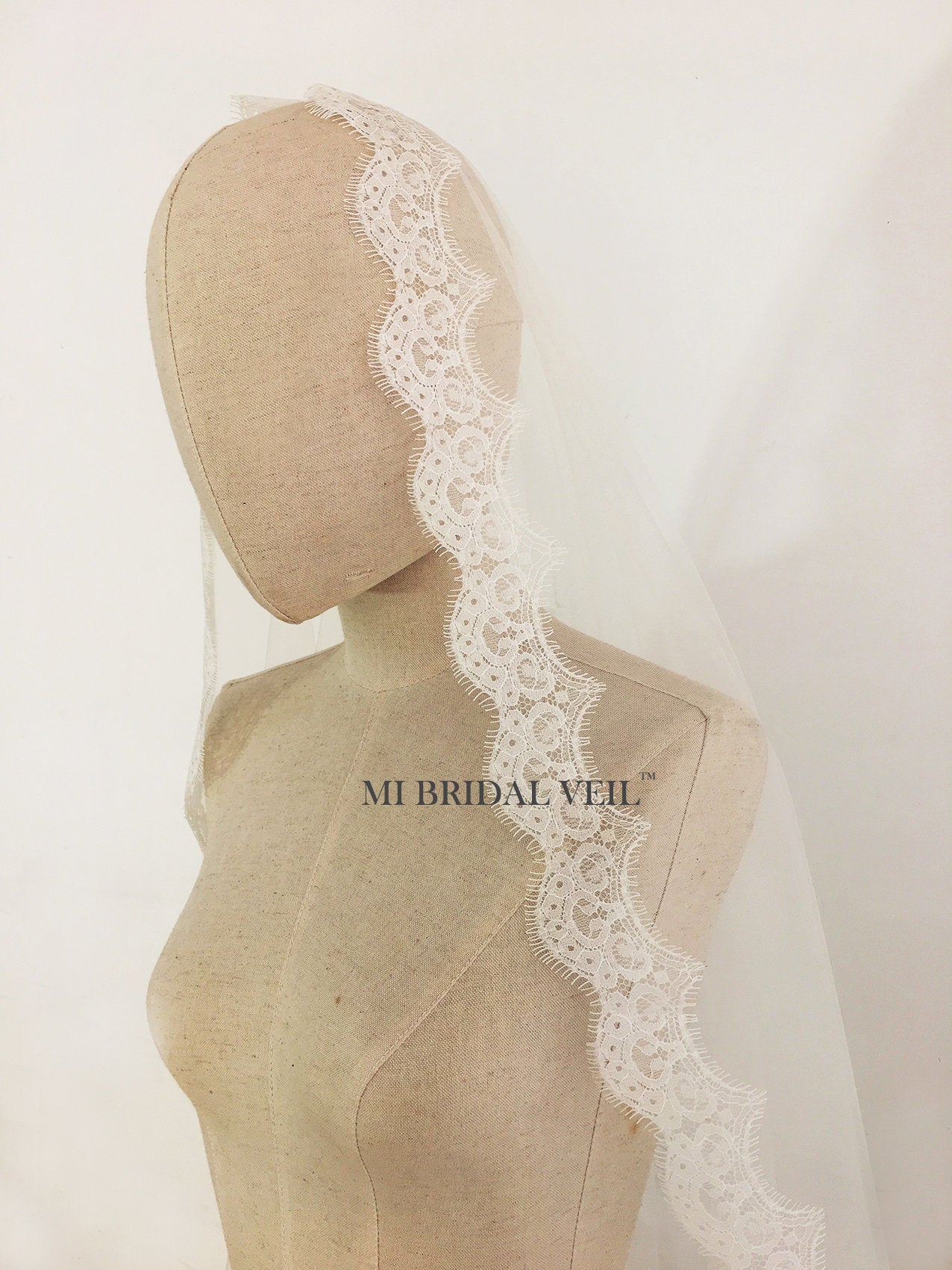 Elegant Cathedral Lace Wedding Veil with Blusher | Spanish Mantilla Bridal Veil | Perfect for Church Ceremonies & Romantic Photos