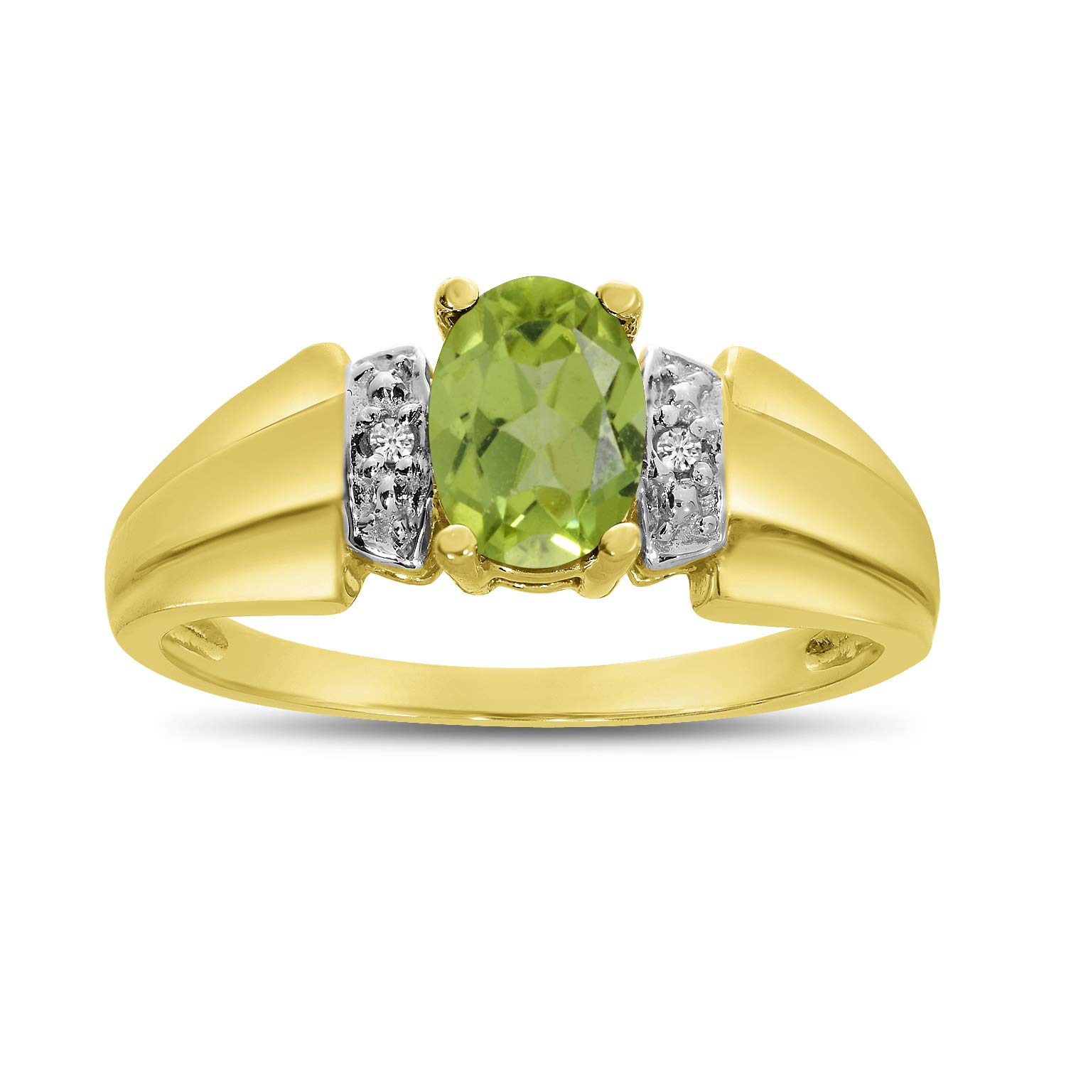 10K Yellow Gold Oval Peridot and Diamond Ring for Women - Elegant Birthstone Jewelry Gift for Anniversary, Engagement, or Special Occasion