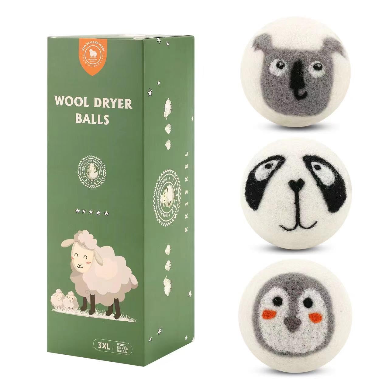 Natural New Zealand Wool Dryer Balls 3 Pack XL - Organic Fabric Softener, Handmade Reusable Laundry Helper (1000+ Loads) - Reduce Wrinkles & Drying Time - Animal Print Design for Eco-Friendly, Chemical-Free Laundry Care - Perfect for Baby Clothes, Sensitive Skin & Sustainable Home Use
