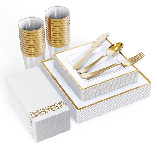 Gold Rim Square Plates