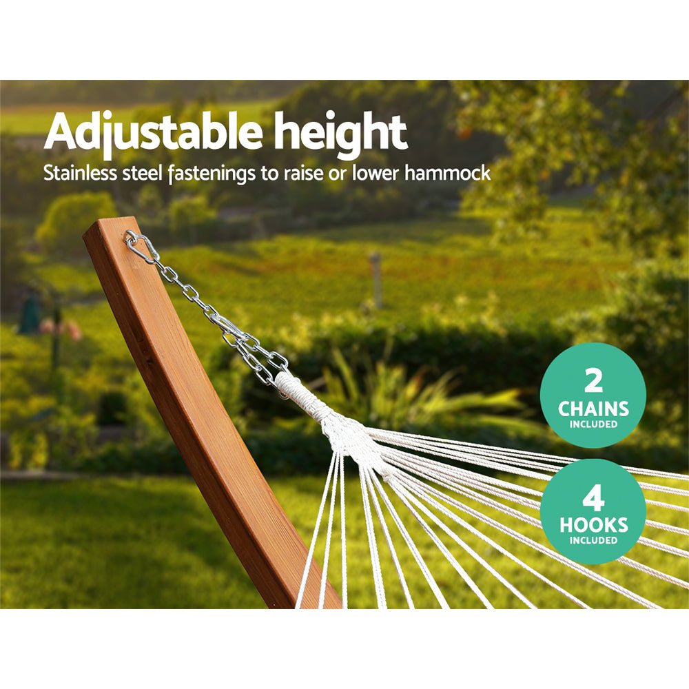 Premium White Tassel Timber Hammock - Portable Outdoor Camping & Garden Relaxation Bed for Backyard, Beach, and Patio Use