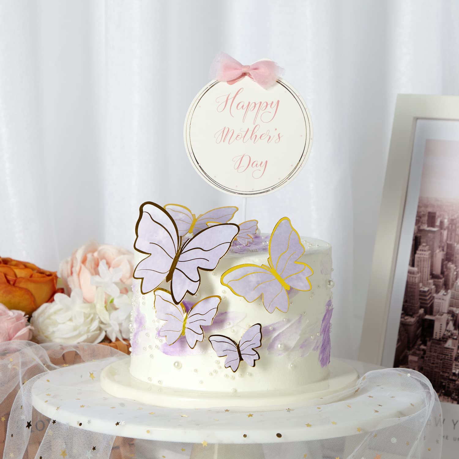 11-Piece Happy Mother's Day Cake Topper Set - Elegant Butterfly & Best Mom Decorations for Birthday, Wedding, Baby Shower & Party Cakes - Perfect for Mother's Day Celebrations & Special Occasions