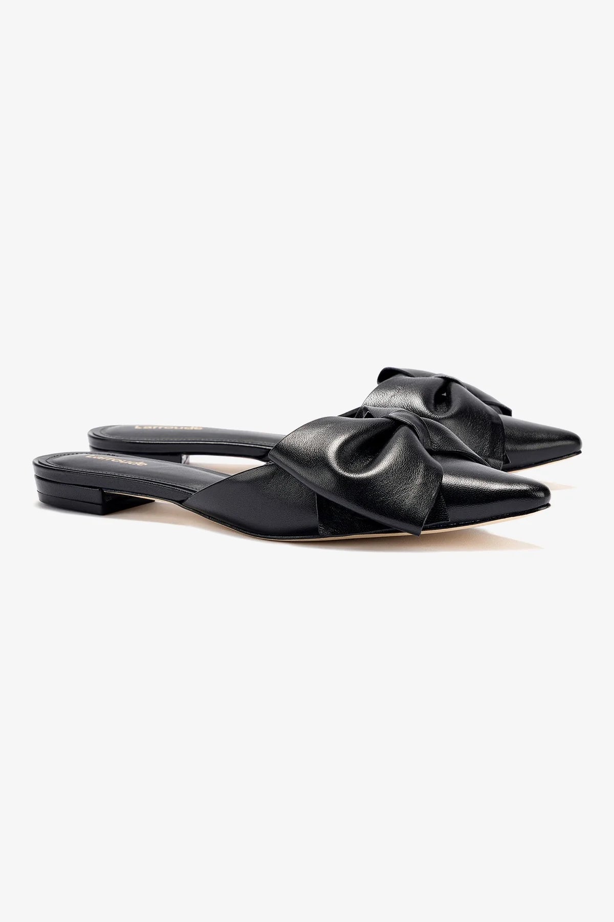 Elle Black Leather Flat Mules for Women - Comfortable Slip-On Shoes for Casual Wear, Office & Everyday Outfits