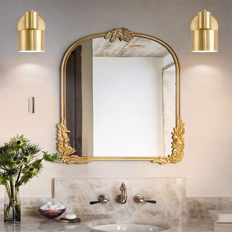KEFA Modern Battery Operated Wall Sconces Set of 2 - Wireless Brass Gold Wall Lights with Dimmable LED & Remote Control - Perfect for Bathroom Vanity, Dresser, Bedroom Nightstand and Living Room Accent Lighting
