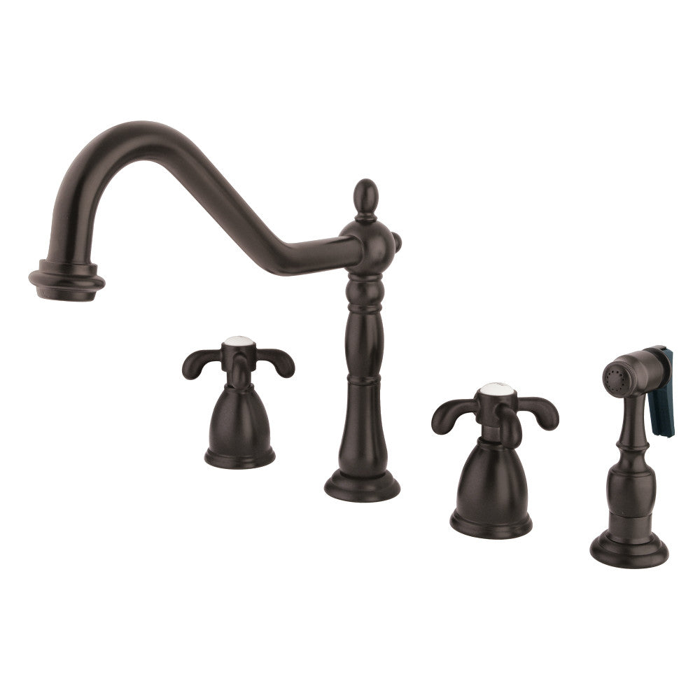 Kingston Brass KB1795TXBS French Country Widespread Kitchen Faucet with Brass Sprayer - Vintage Style Pull-Down Faucet for Farmhouse & Modern Kitchens - Perfect for Cooking, Washing Dishes & Food Prep