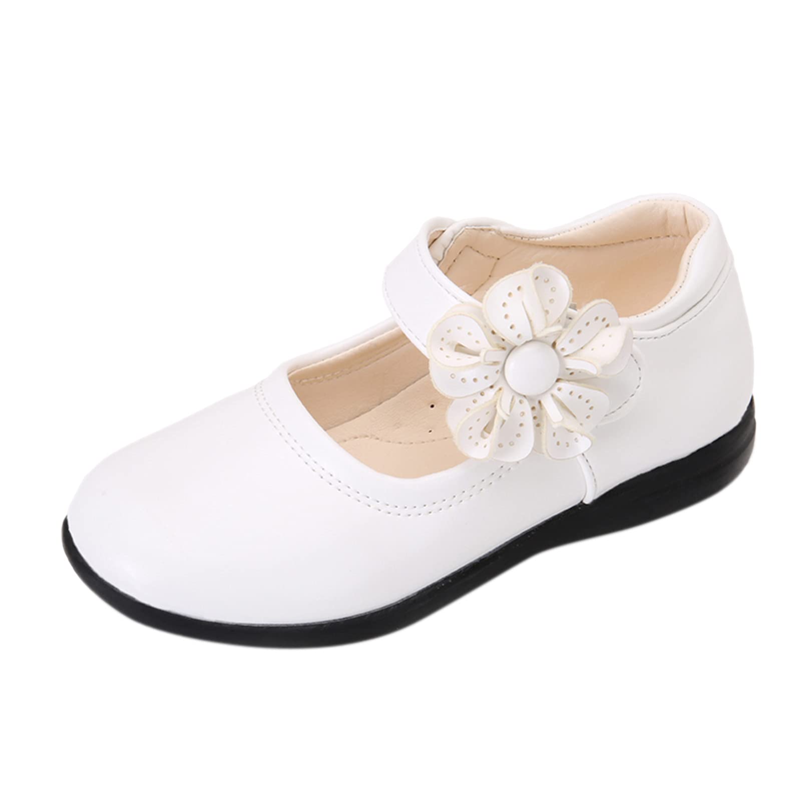 **Girls Mary Jane Shoes - Soft Leather Flower Dance Shoes for Baby & Toddler - Princess Style Kid Shoes in White - Perfect for Ballet, Parties & Special Occasions**