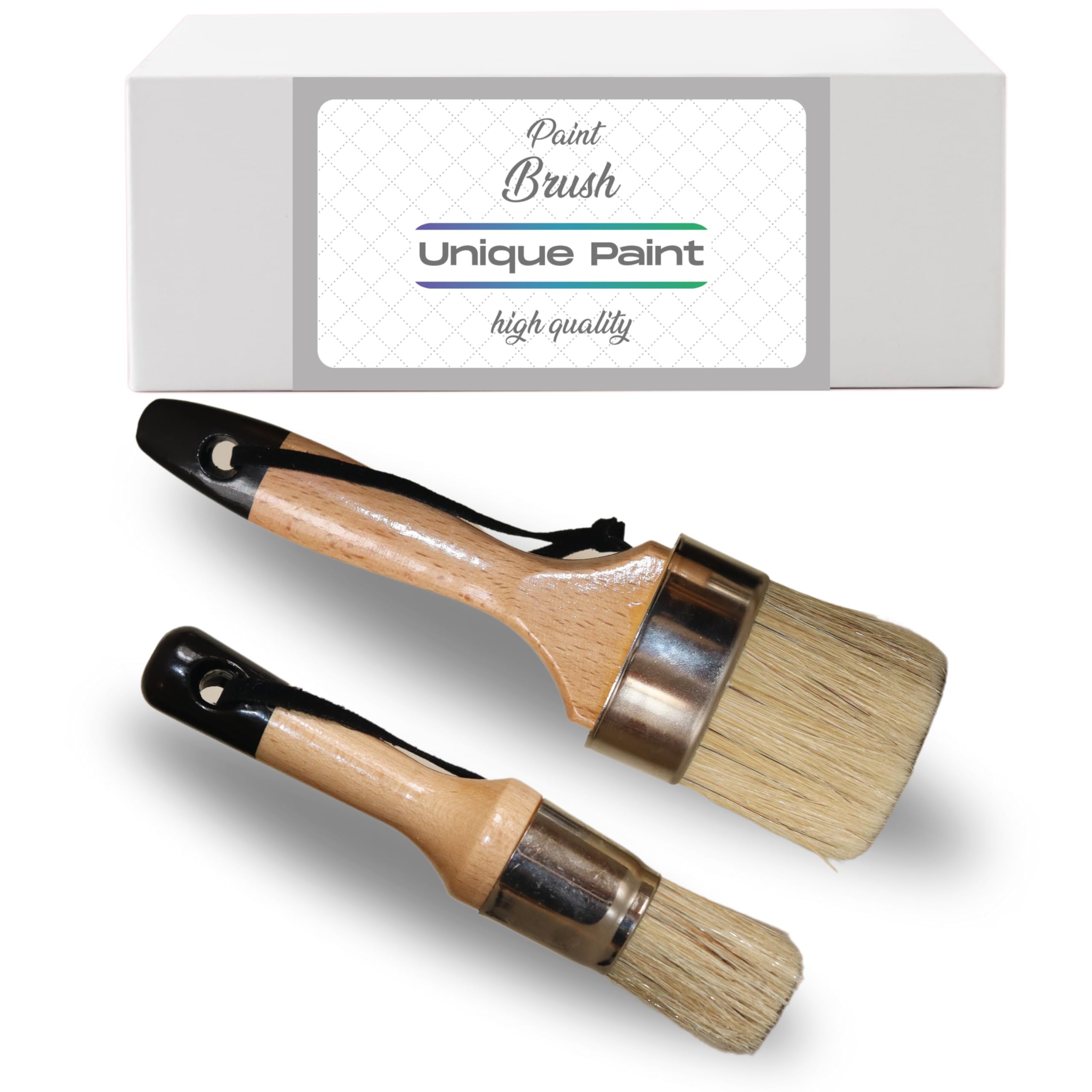 2-Piece Chalk Wax Paint Brush Set - 1 Round & 1 Oval Bristle Brush for Furniture Painting, Cabinets, Stenciling | Perfect for Chalk Paint, Milk Paint & Home Decor Projects | DIY Furniture Makeover & Craft Painting Tools