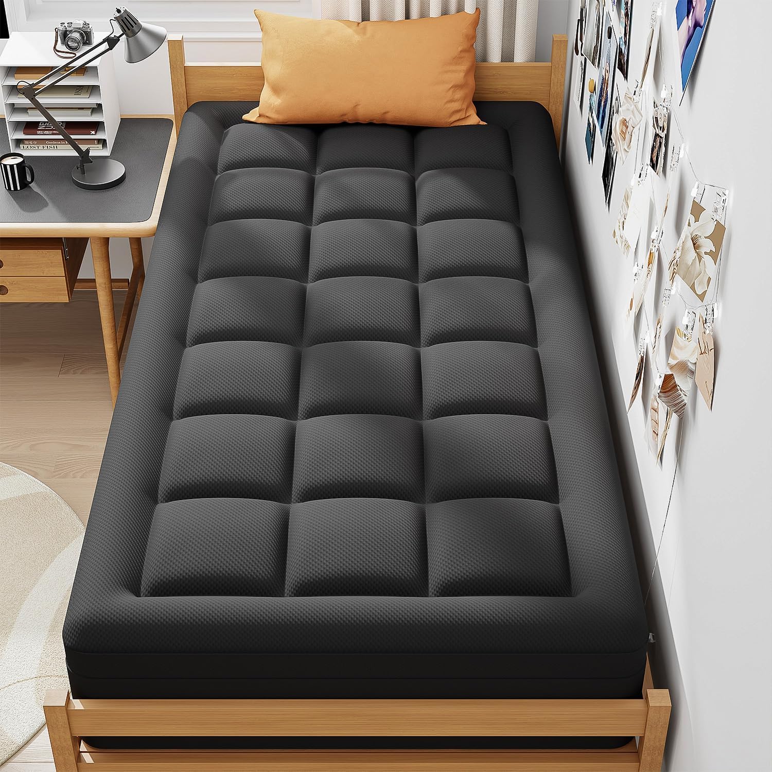 ELEMUSE 3-Inch Dual Layer Memory Foam Mattress Topper for Twin Bed - 2-Inch Cooling Gel Memory Foam with 1-Inch Down Alternative Pillowtop | Breathable Cooling Cover | Soft Support for Back Pain Relief | Perfect for Hot Sleepers & Guest Rooms - Black