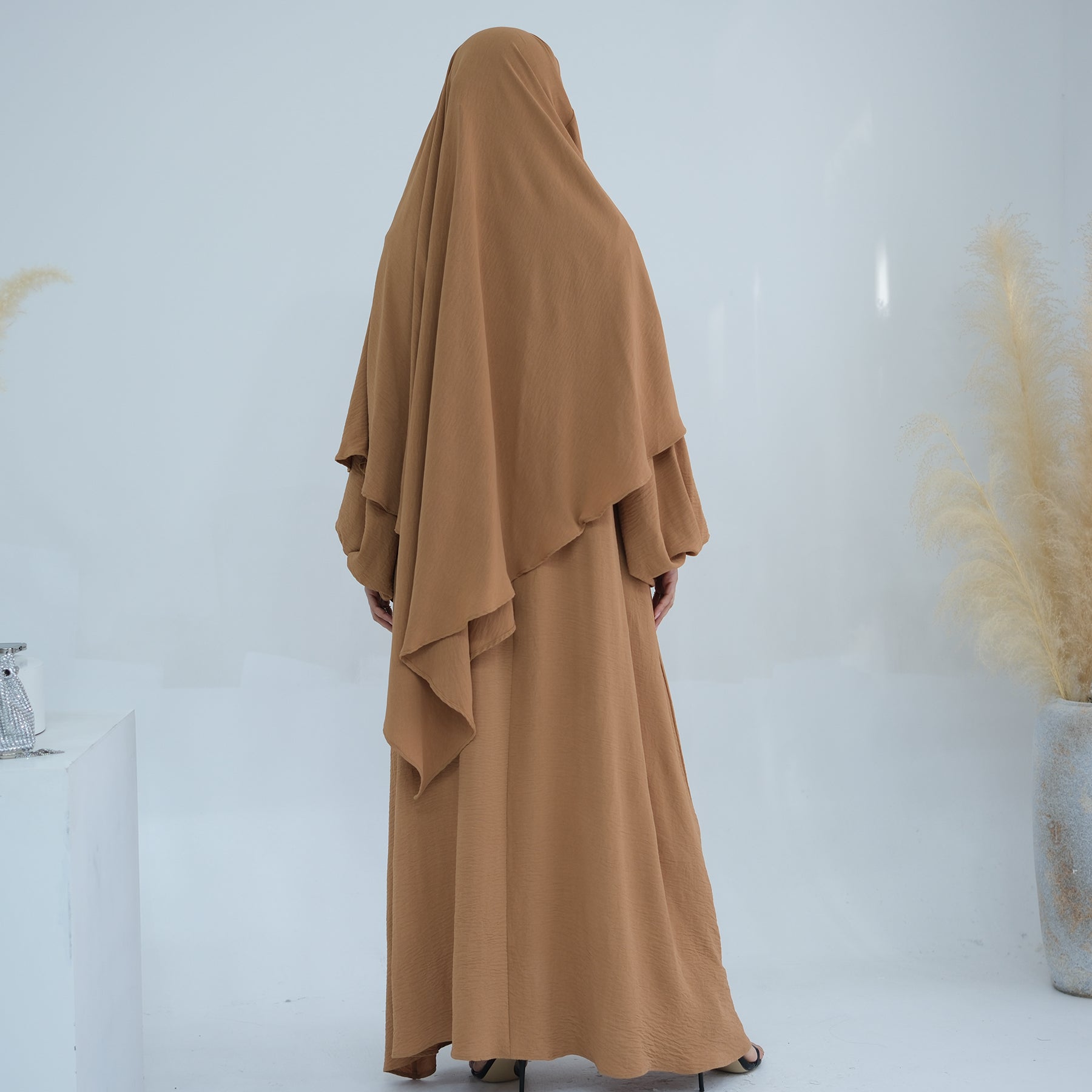 Elegant Muslim Abaya Khimar Set in Camel Color - Modest Prayer Dress for Women, Perfect for Mosque, Eid, and Daily Wear
