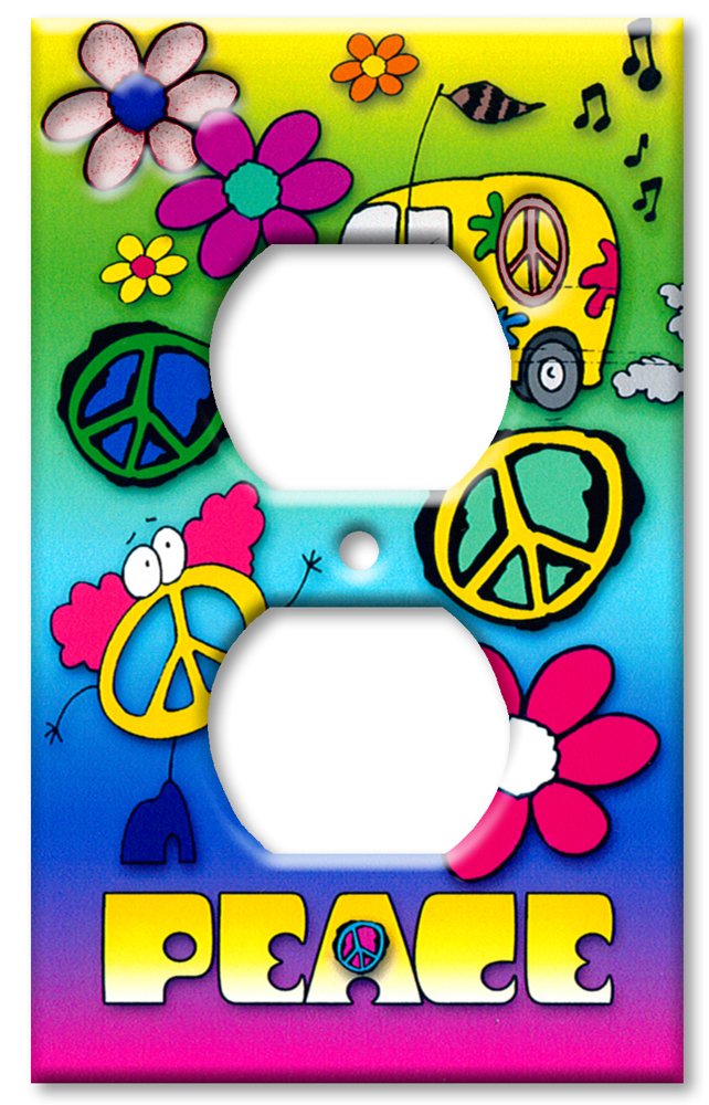 Decorative Art Plates - Peace Sign Switch Plate Cover for Wall Outlets - Boho Home Decor for Bedroom, Living Room, and Office