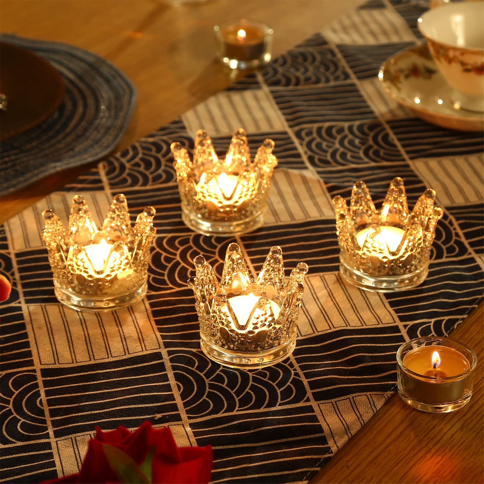 GOLDEAL 12-Piece Clear Glass Tealight Candle Holders Set - Elegant Votive Candle Holders for Weddings, Parties, Dinner Table Decor & Christmas Centerpieces - Perfect for Romantic Ambiance, Holiday Decor & Special Events