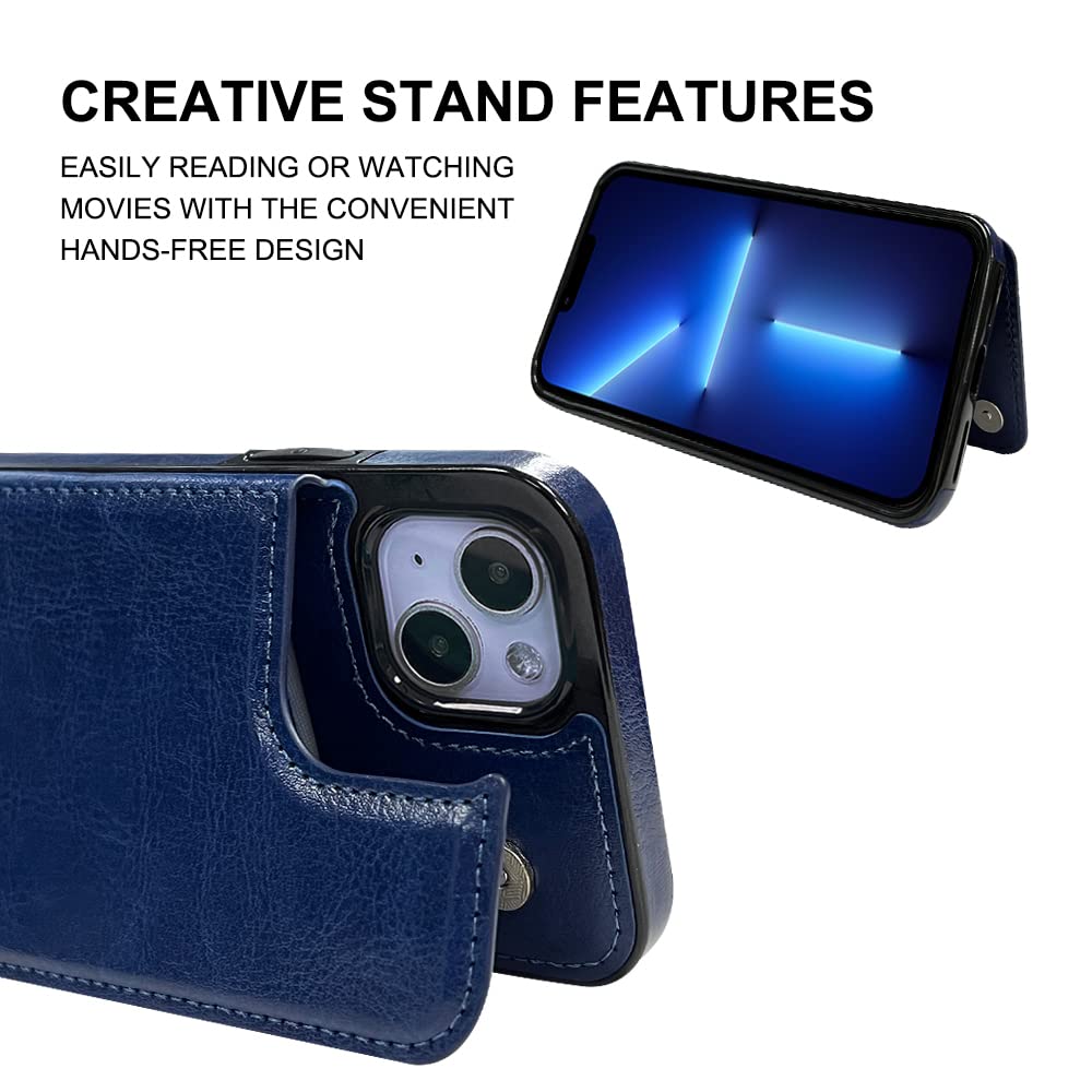 Premium MIDOLA Leather Wallet Case for iPhone 13 - Card Holder Protective Cover with RFID Blocking | 6.1 Inch Blue Phone Purse | Perfect for Everyday Use, Travel & Business Meetings