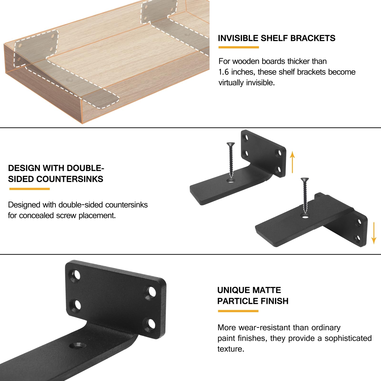 Heavy Duty Floating Shelf Brackets 4-Inch (1/5'' Thick) - Hidden Shelves Hardware, Cast Iron L Brackets for Rustic Industrial Wall Shelving - 4 Pack - Perfect for Living Room, Kitchen & Bathroom Storage