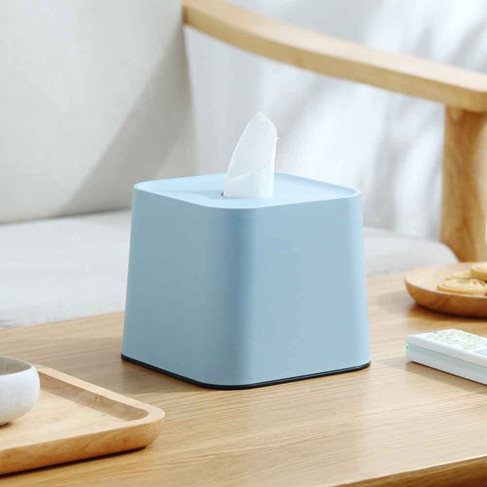 PERZOE Solid Color Square Plastic Tissue Box Holder - Facial Tissue Storage Organizer for Home, Bathroom, Kitchen, Office & Restaurant - Blue | Perfect for Desk Decor, Bathroom Essentials & Kitchen Organization